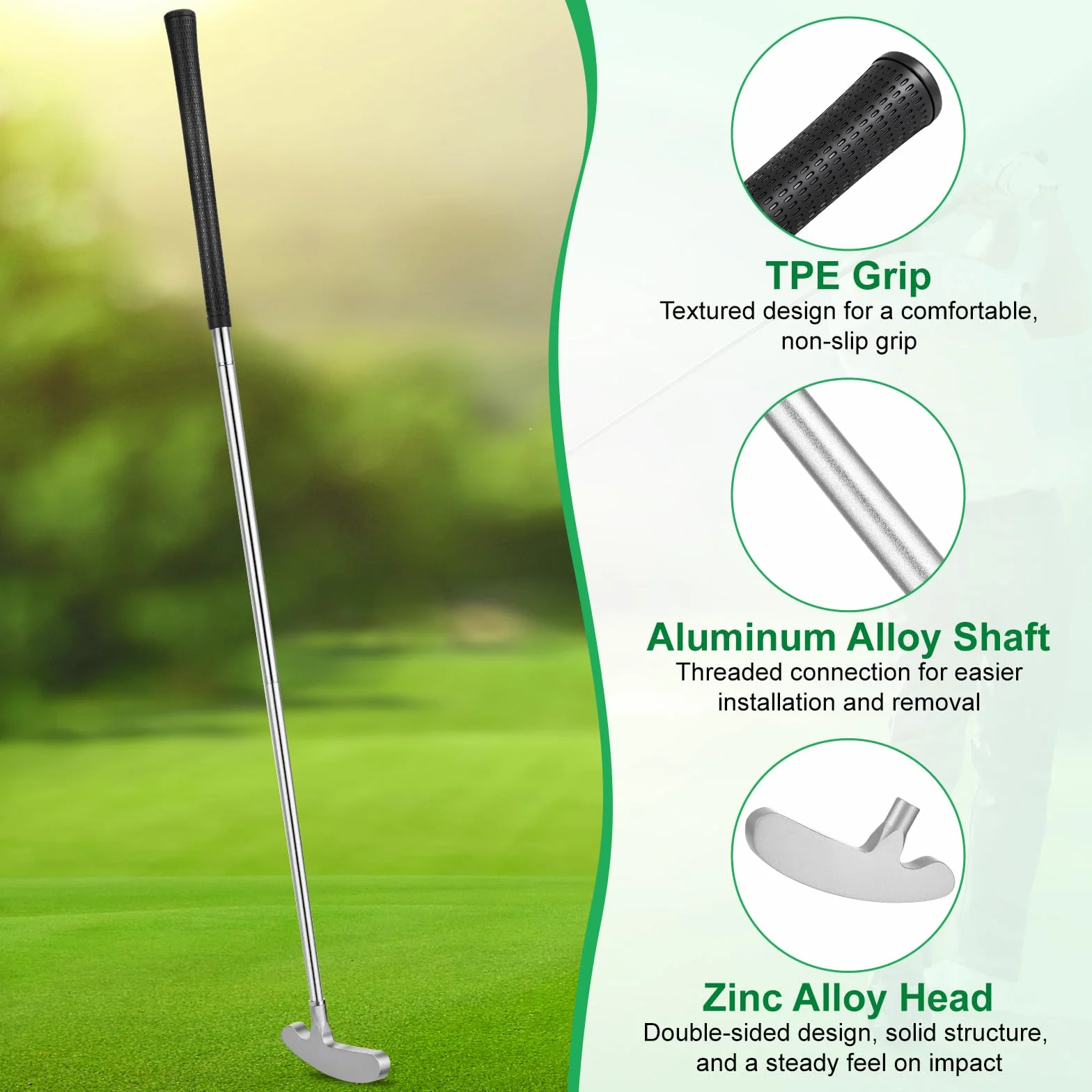 Putter de Golf Desmontable 85CM, Empuñadura Antideslizante TPE, Cabeza Aleación Zinc, para Zurdos y Diestros