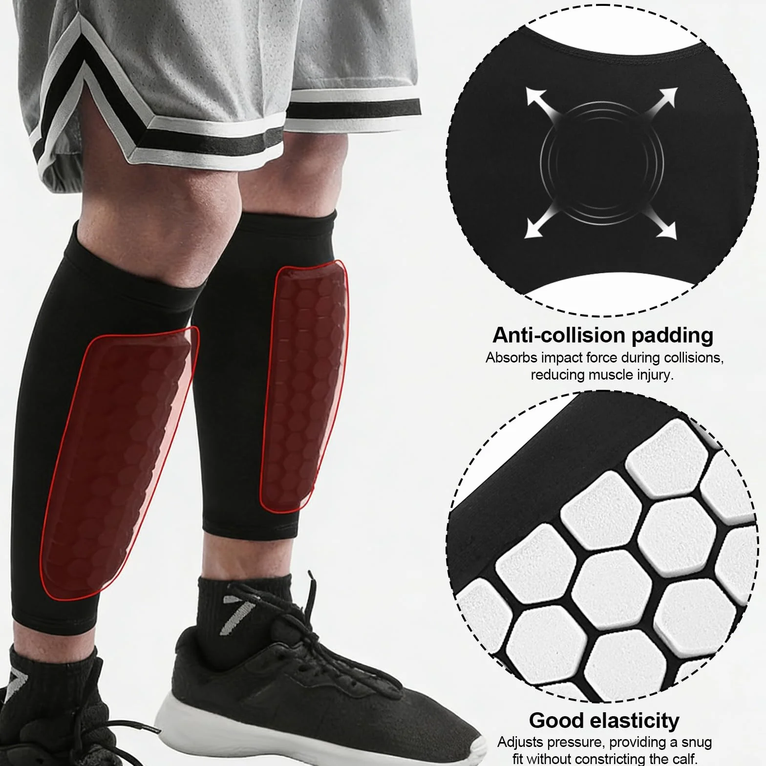 Espinilleras de fútbol S/M/L con bolsillo, protección para pantorrillas, resistente a golpes, transpirable y antideslizante