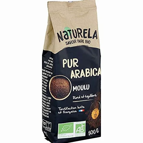 Naturela – Café molido Pur Arabica Bio – 500 g de granos recién molidos para una infusión aromática y natural, perfecto para los amantes del café orgánico. - El juego de 3