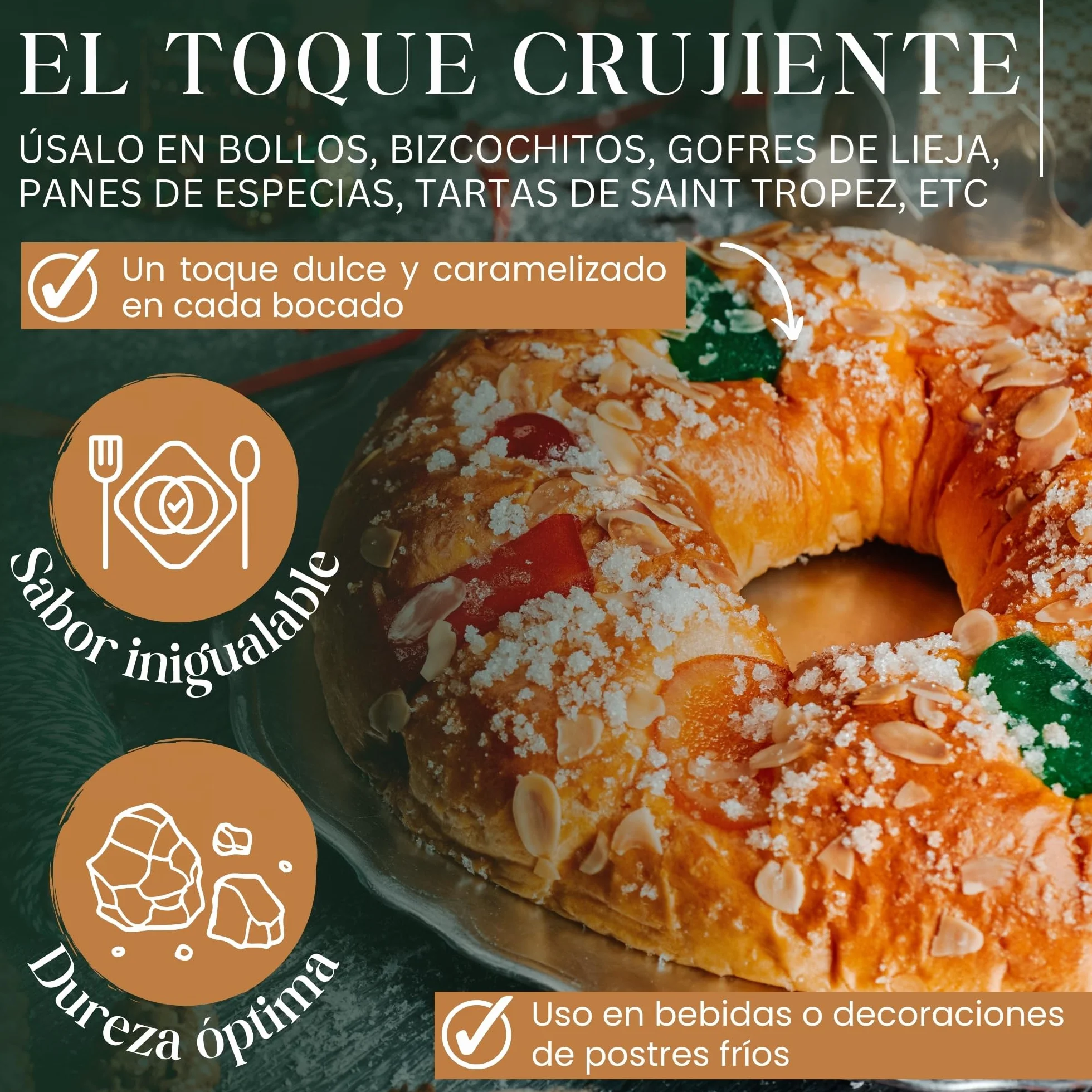 Azúcar Perlado 750g | Azúcar Perlado para Gofres, Roscón de reyes, Repostería y Decoración | Ideal para uso profesional