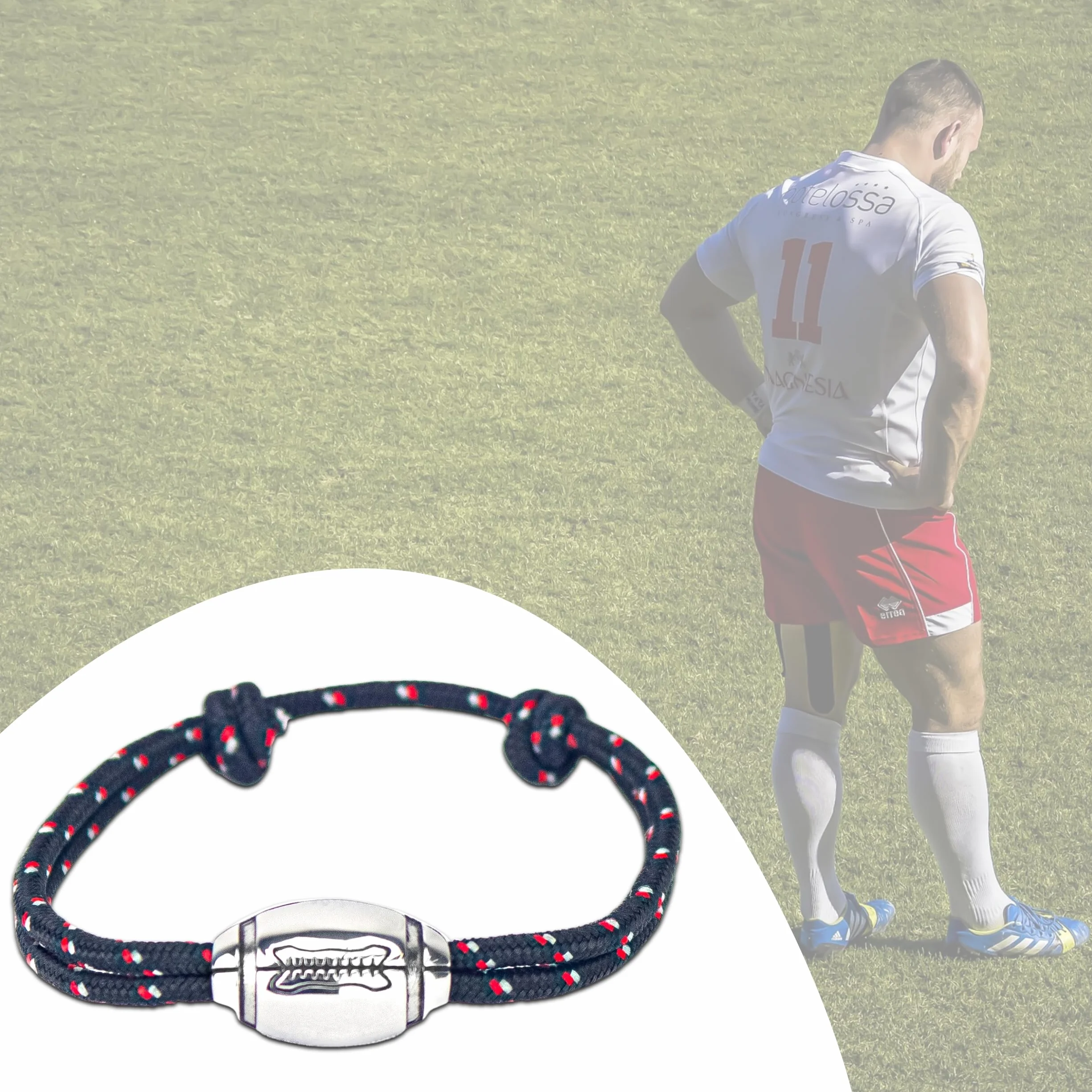 Pulsera de rugby Ernestine Grande Negro Acero inoxidable Nailon