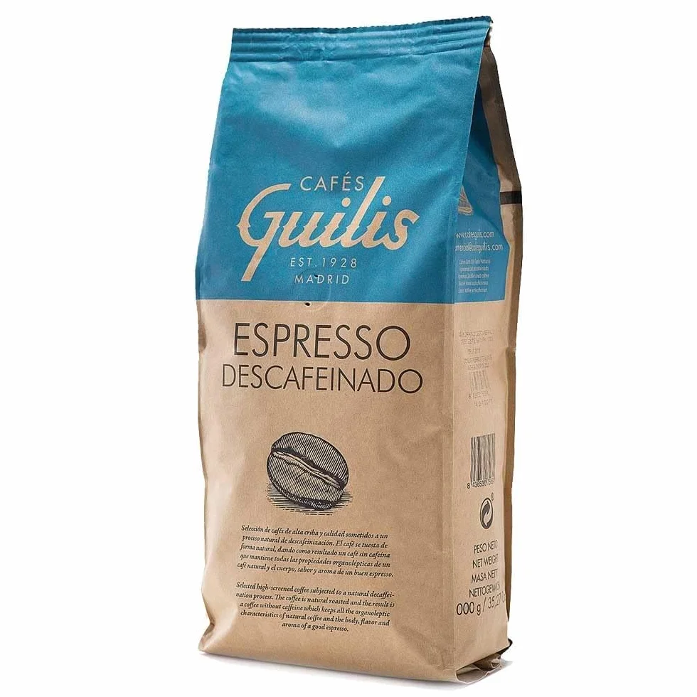 CAFES GUILIS DESDE 1928 Café Descafeinado en Grano 1 kg - Mezcla Intensa - Tueste Natural