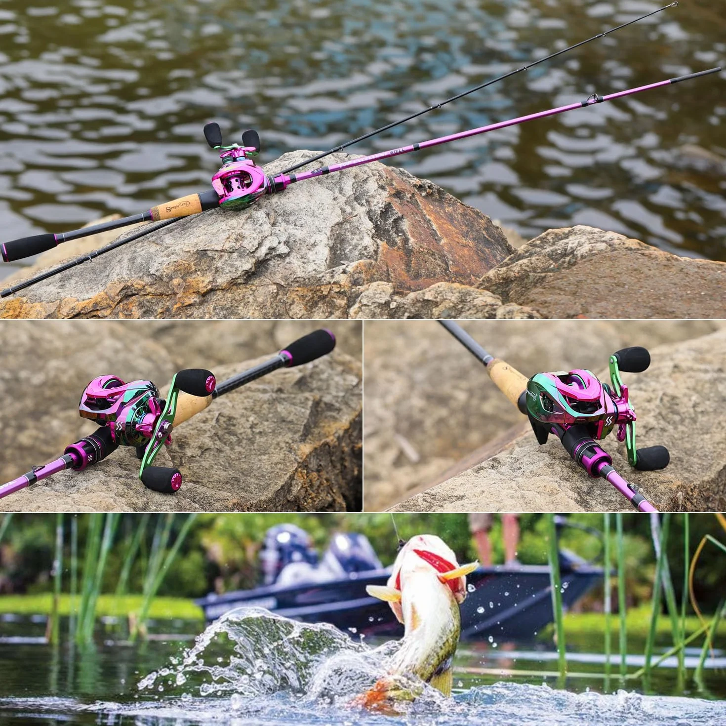 Sougayilang Combo de caña de pescar y carrete Baitcaster 1,8m 2,1m MH 2 secciones