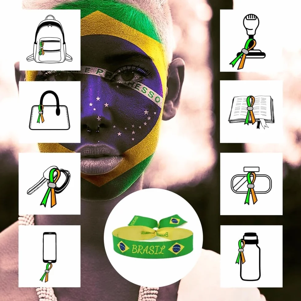 Pulsera de Tela Bandera de Brasil Ajustable Verde-Amarela