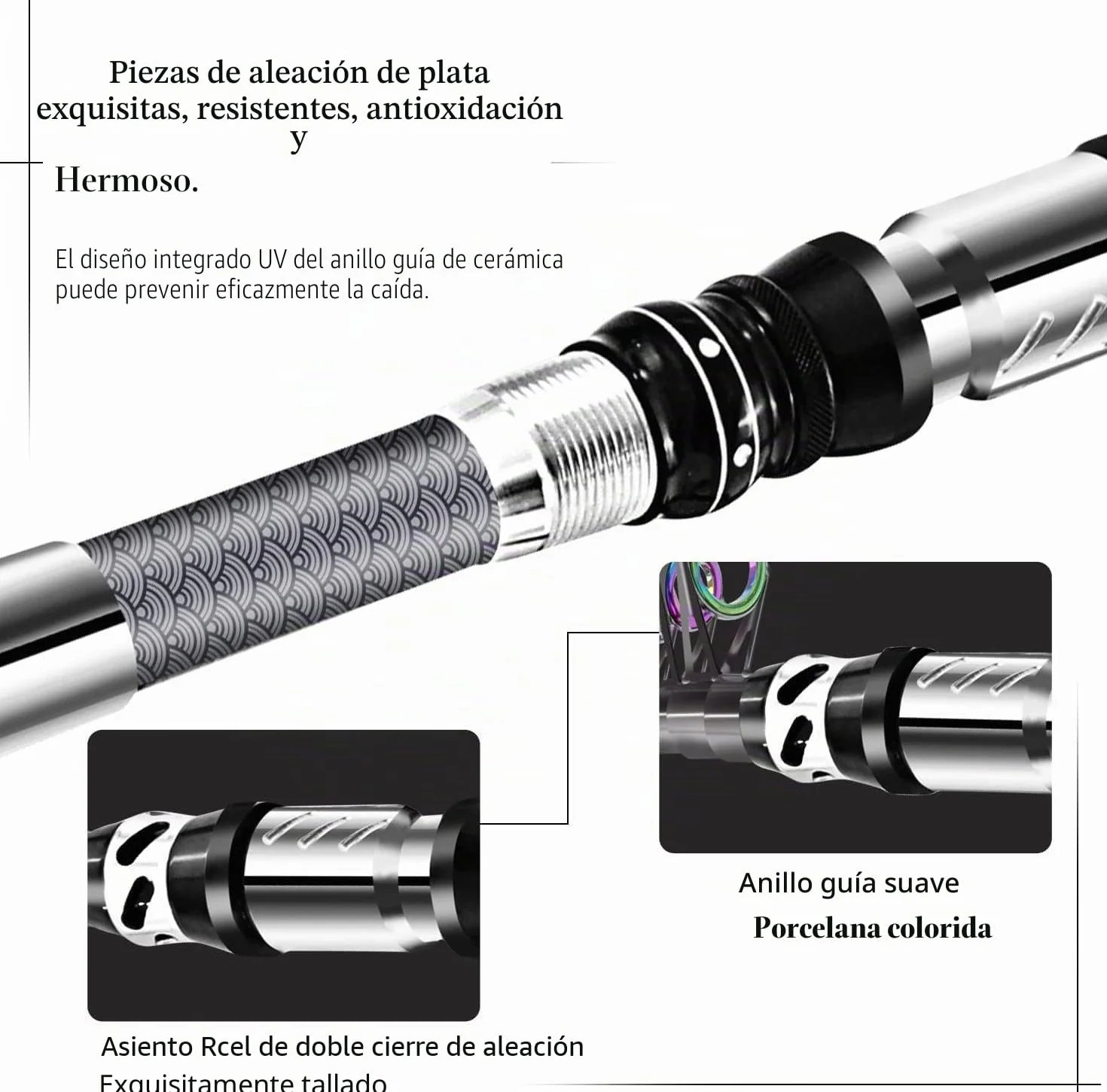 Caña de Pescar Portátil y Carrete Combinado Fibra de Carbono Punta Fluorescente Kits Bolsa Transporte