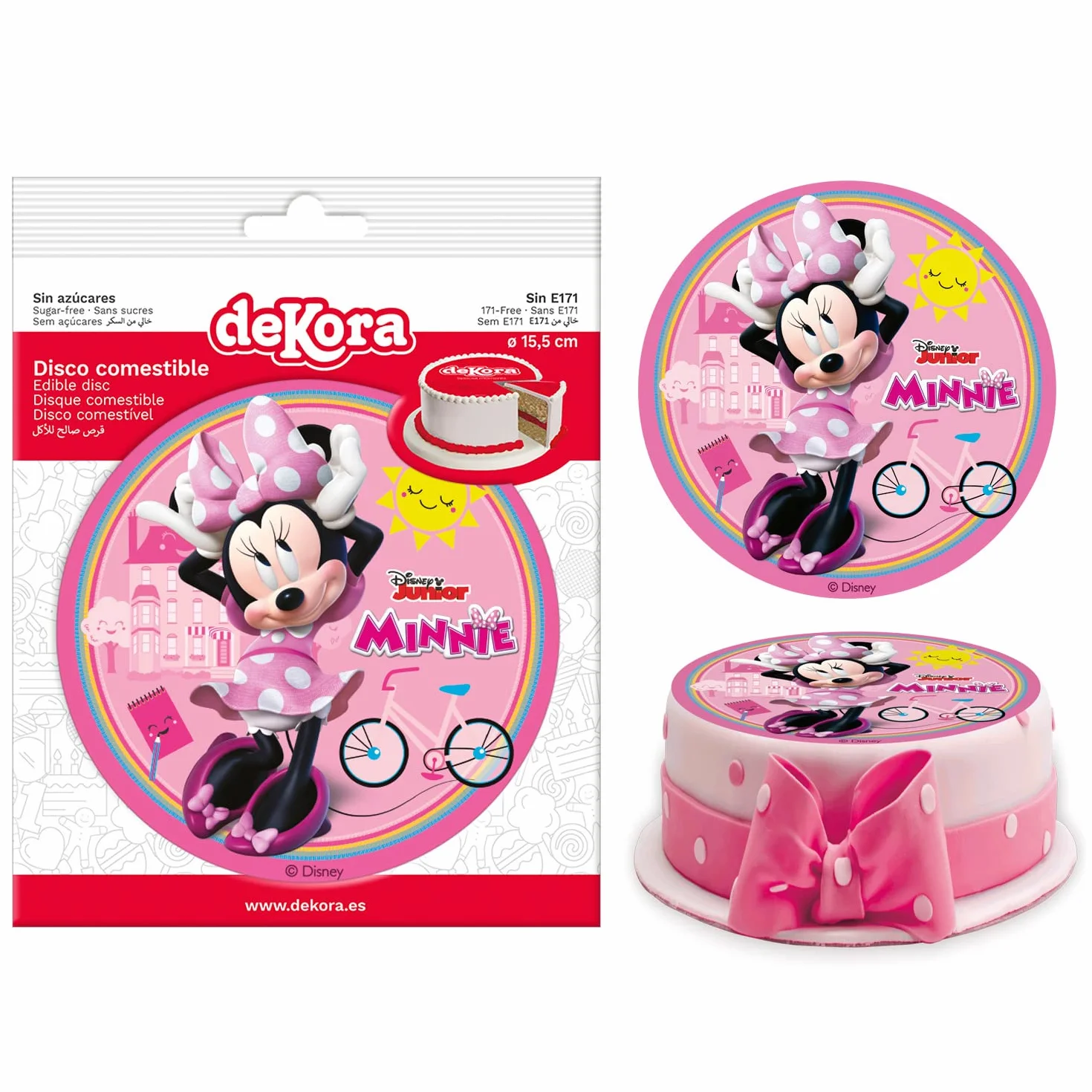 Dekora - Disco Decoración de Tartas de Cumpleaños Infantiles Minnie Mouse - 15,5 cm