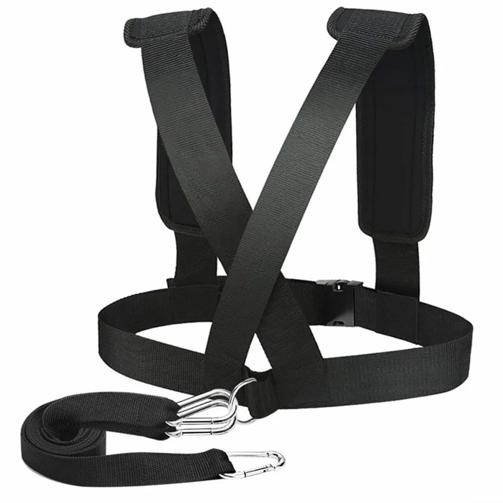 Arnés de trineo para entrenamiento de resistencia, correas de nailon ajustables, hombreras ampliadas, 200 libras