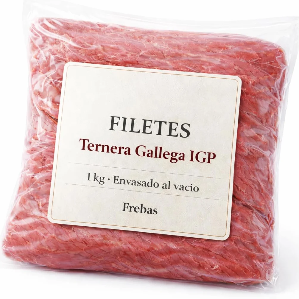 Filetes de Ternera Gallega IGP 1 kg Carne Fresca Magra Corte Tapa Babilla Cadera Fileteado a Mano Envasado al Vacio