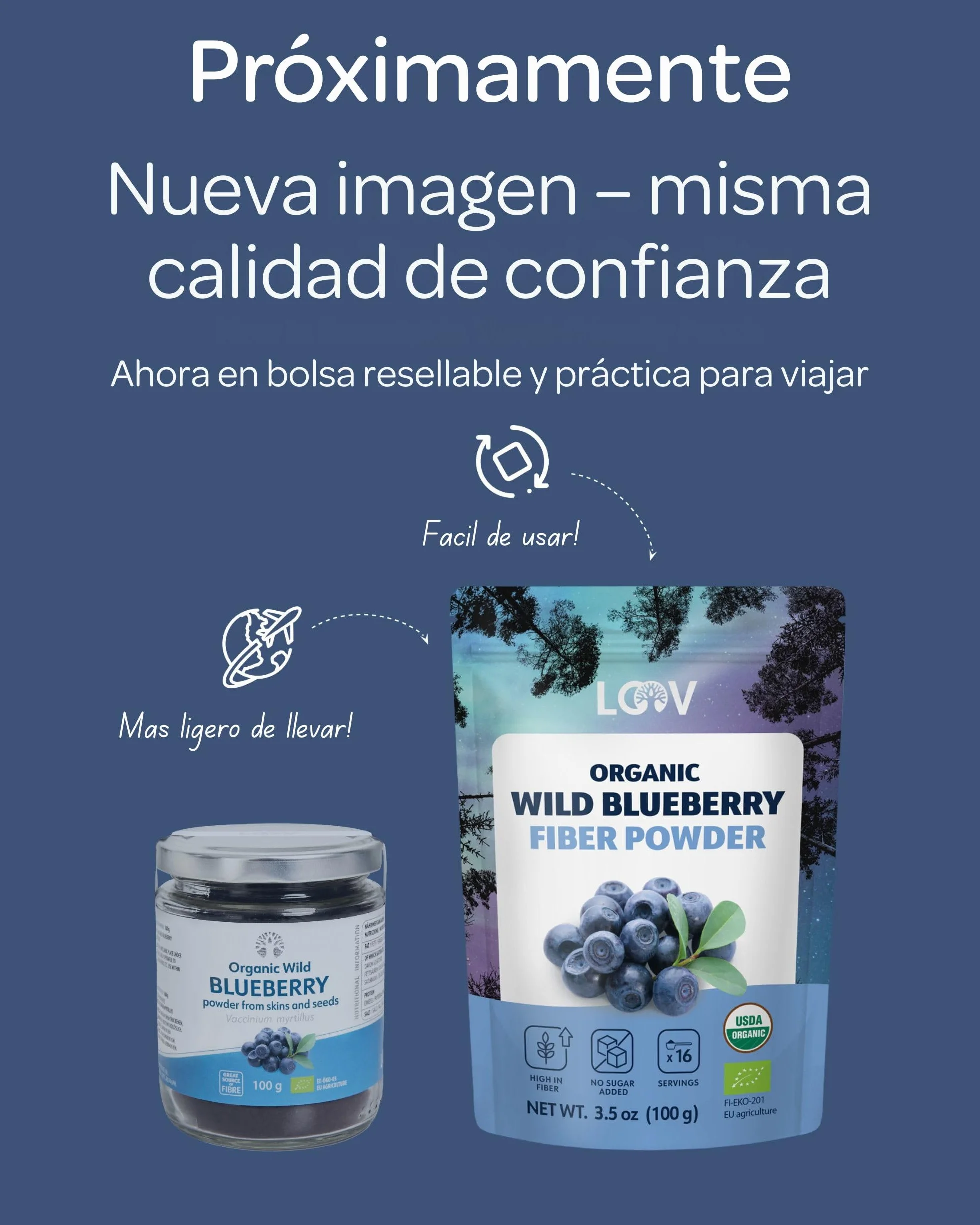 Polvo de Fibra de Arándano Silvestre LOOV – Elaborado a partir de pieles y semillas de arándano silvestre nórdico orgánico – Alto en fibra, fuente de proteína, sin azúcar añadido, 100 g
