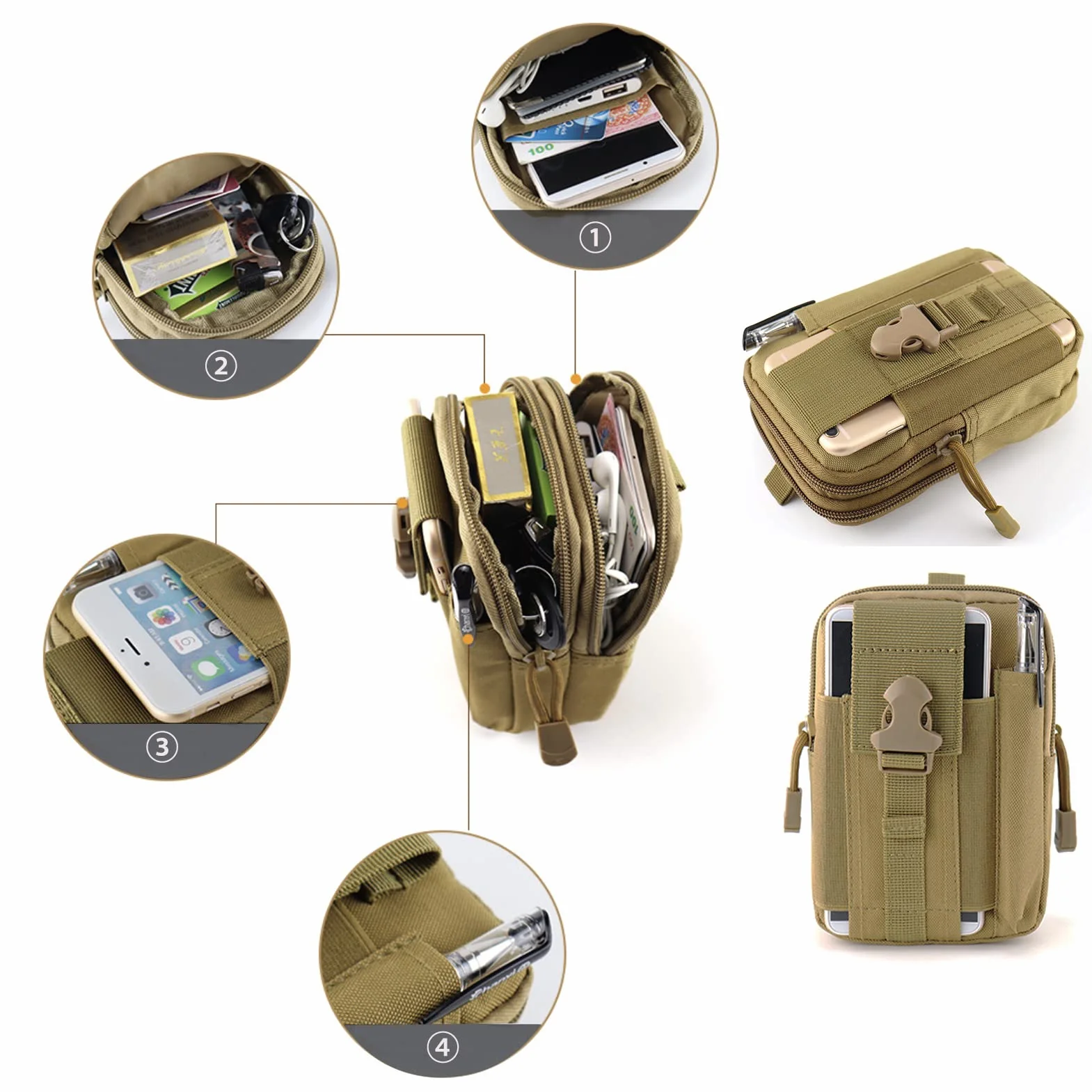 ZhaoCo Multiusos Poly Herramienta Soporte Tactical Molle EDC Bolsa Utilidad Gadget Bolsa Cintura Senderismo Camping