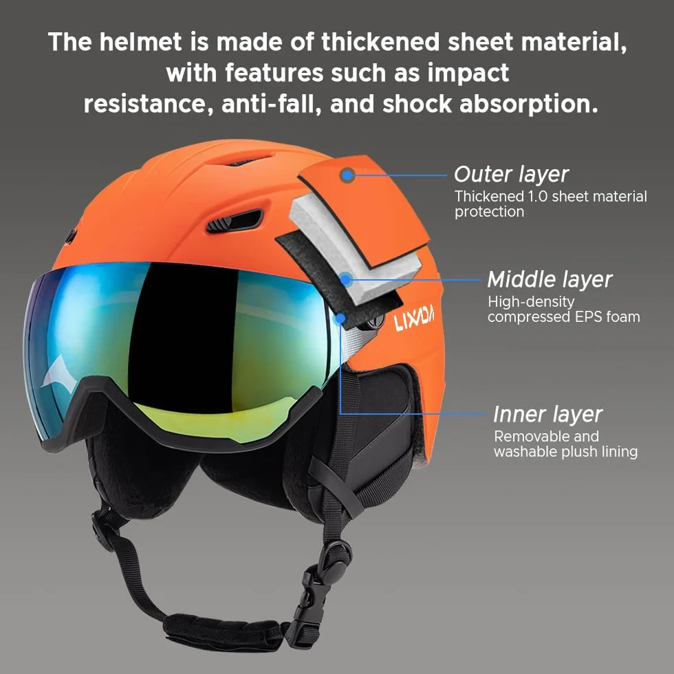 Lixada Casco de esquí Integrado con Gafas de Visera extraíbles para Hombres y Mujeres