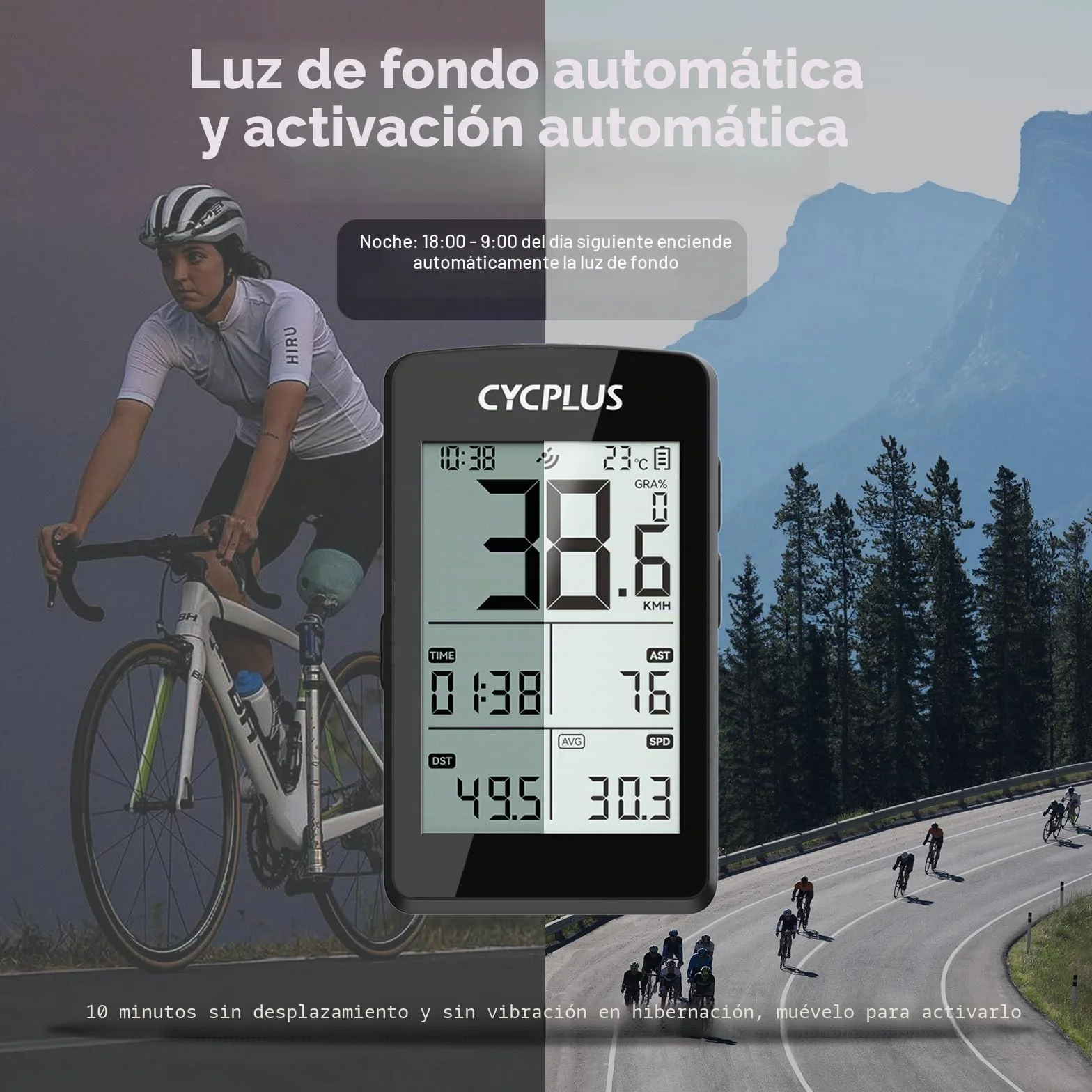 CYCPLUS GPS Ordenador para bicicleta ANT+ Bluetooth 5.0 pantalla LCD 2.8 pulgadas cuentakilómetros 100 horas batería retroiluminación