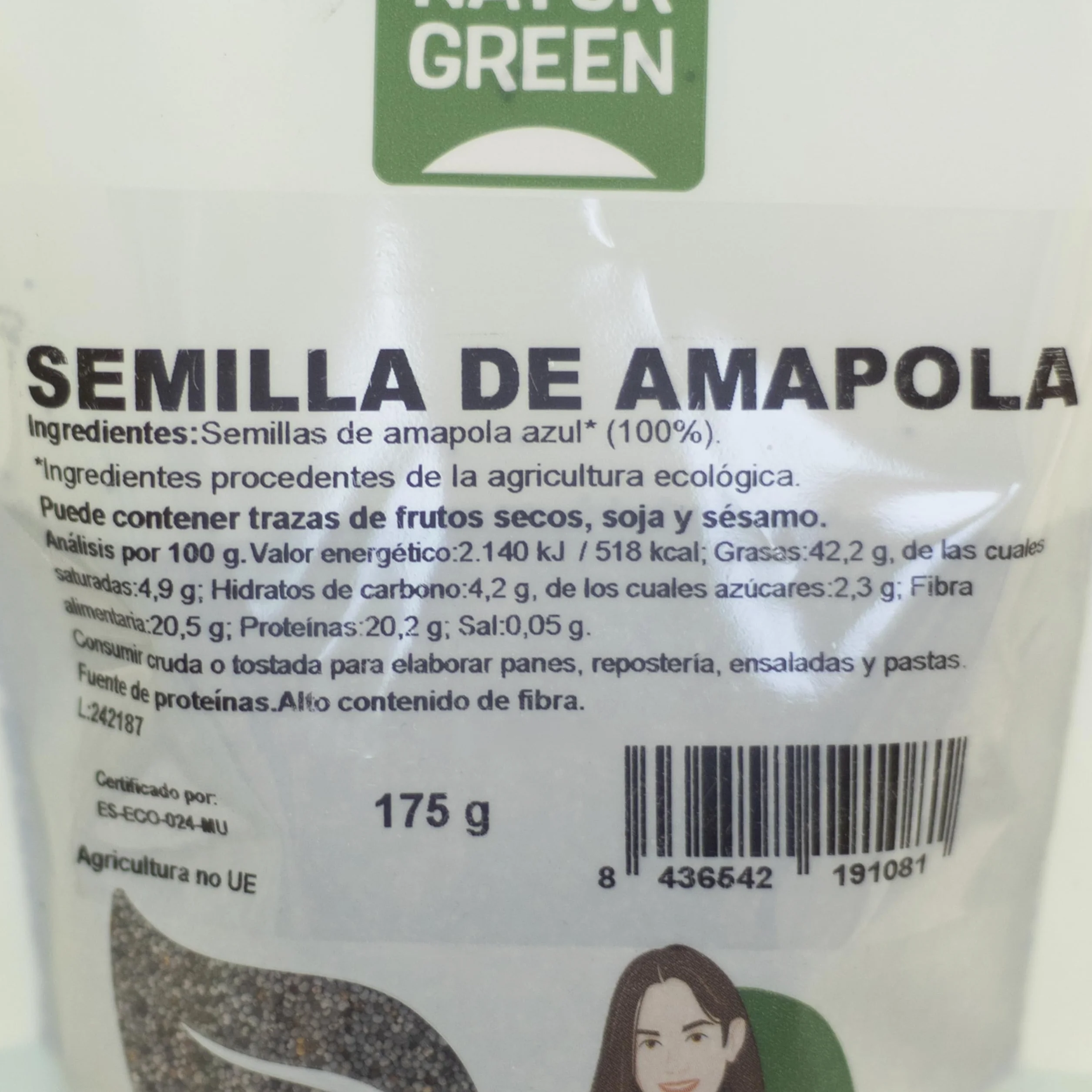 NaturGreen - Semillas de Amapola Azul Bio, Pack 9 x 175 g, Alimento Ecológico, Sin Gluten, Alta en Fibra y Proteína, 100% Natural, Vegana, Ideal para Repostería, Panes y Ensaladas