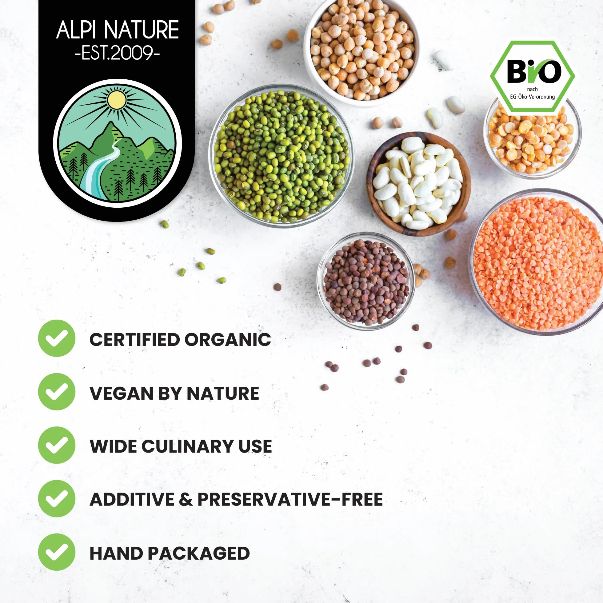 Alpi Nature Frijoles Azuki Orgánicos 1kg, Frijoles Rojos Adzuki Enteros, Legumbres sin Gluten