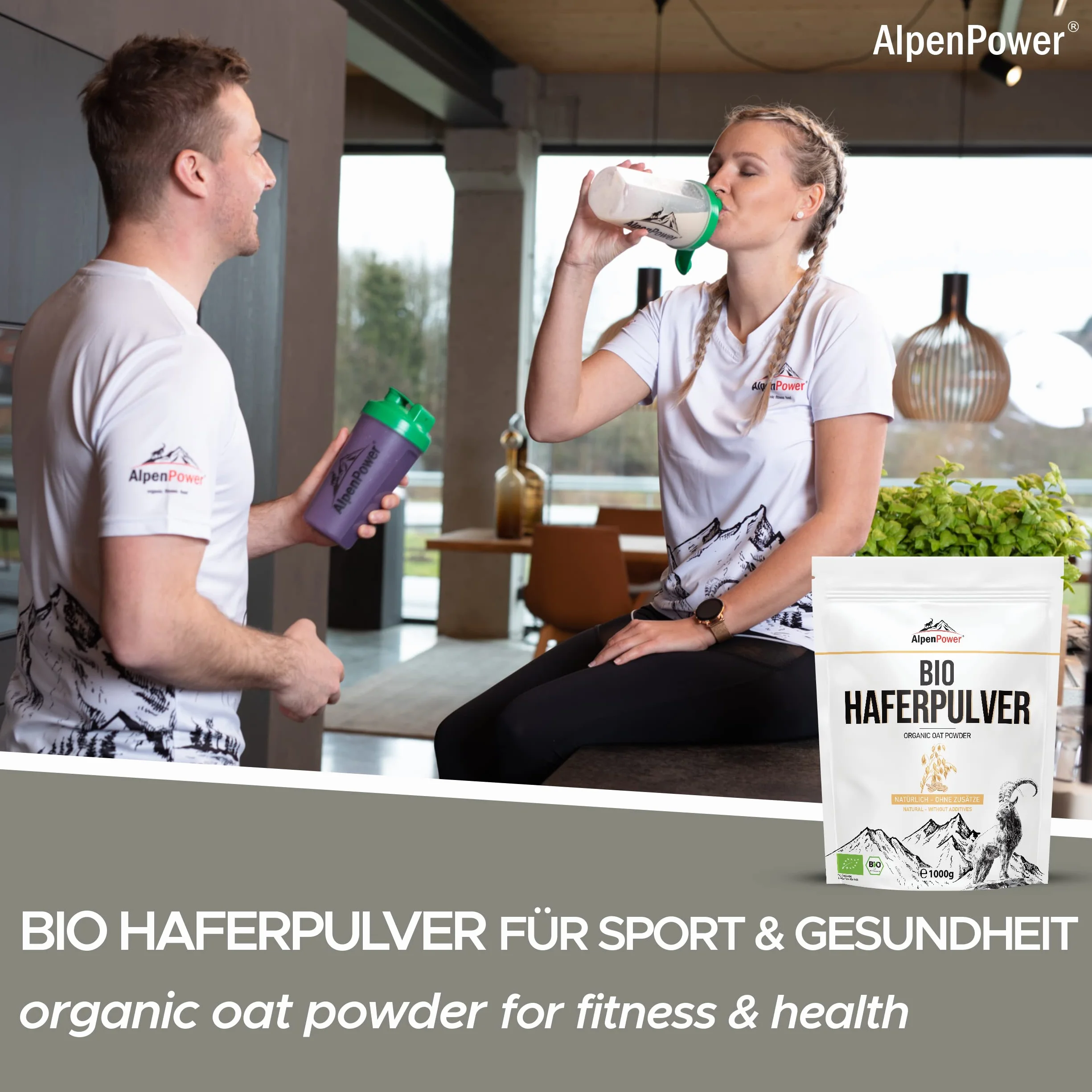 AlpenPower Avena Orgánica en polvo 1 kg - 100% pura avena integral en polvo sin aditivos - Sin gluten y rico en carbohidratos complejos