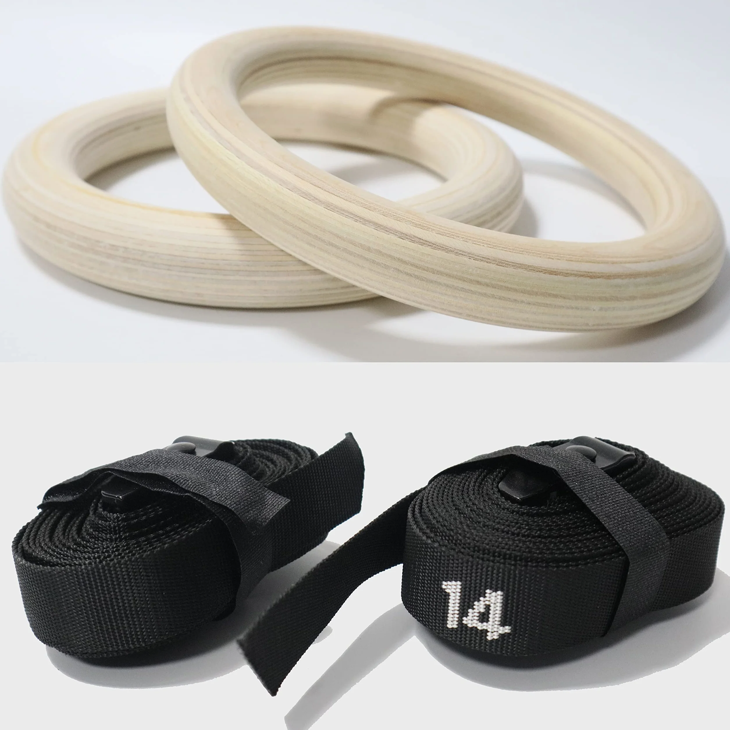 VLFit Anillos de Gimnasia de Madera 32 mm 28 mm Diámetro Hebillas Ajustables Correas para Gimnasio Olímpico
