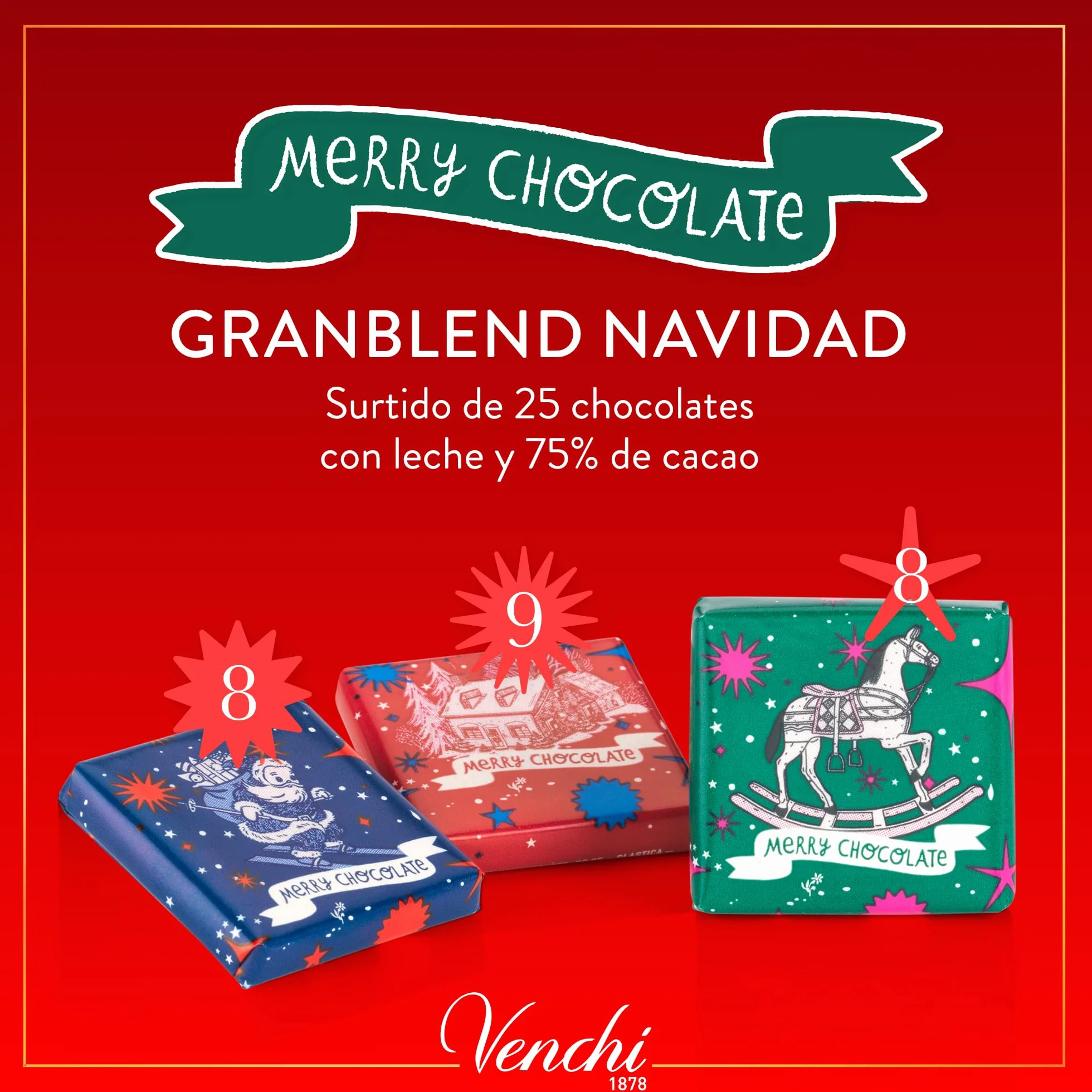 Venchi Calendario de Adviento 181 g 25 Bombones Chocolate con Leche y Negro Navidad