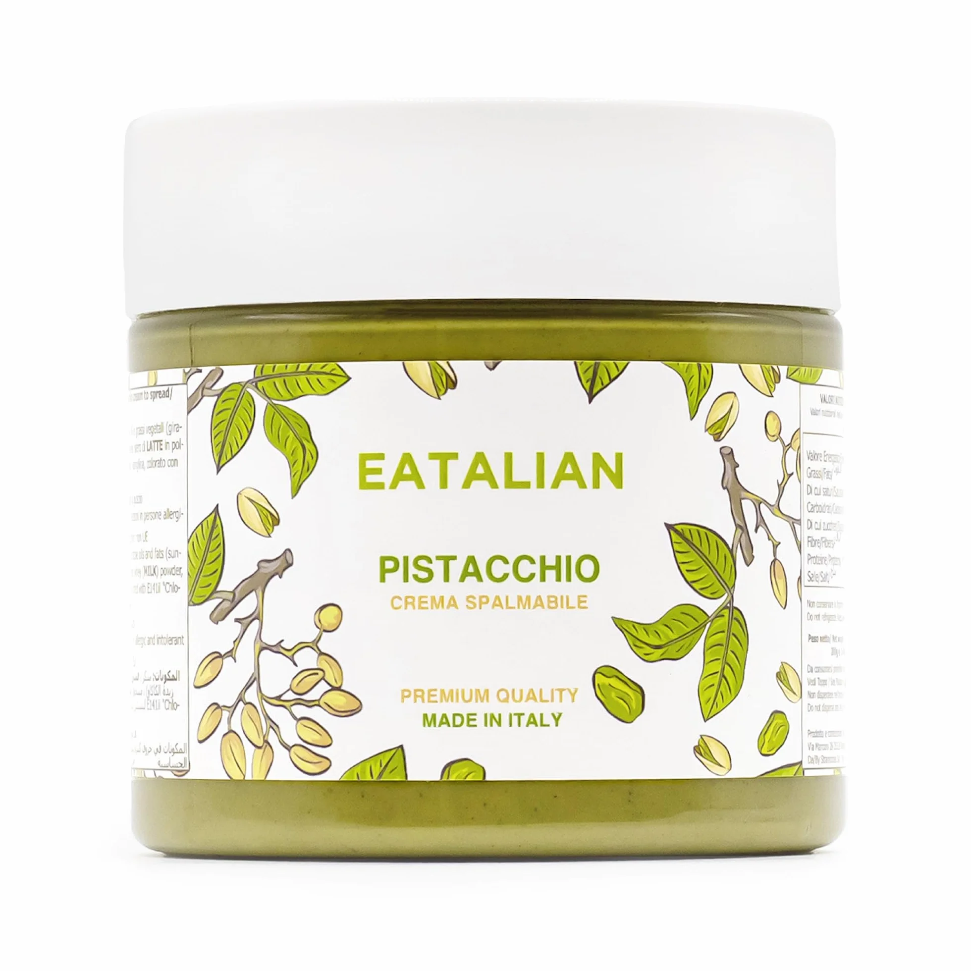 EATALIAN by AMZ BETTER Crema de Pistacho, Deliciosa Crema para Untar con un Sabor Dulce y Único, Ideal para Pan, Perfecta con Helado, Excelente para Dubai Chocolate, 200 gr Made in Italy