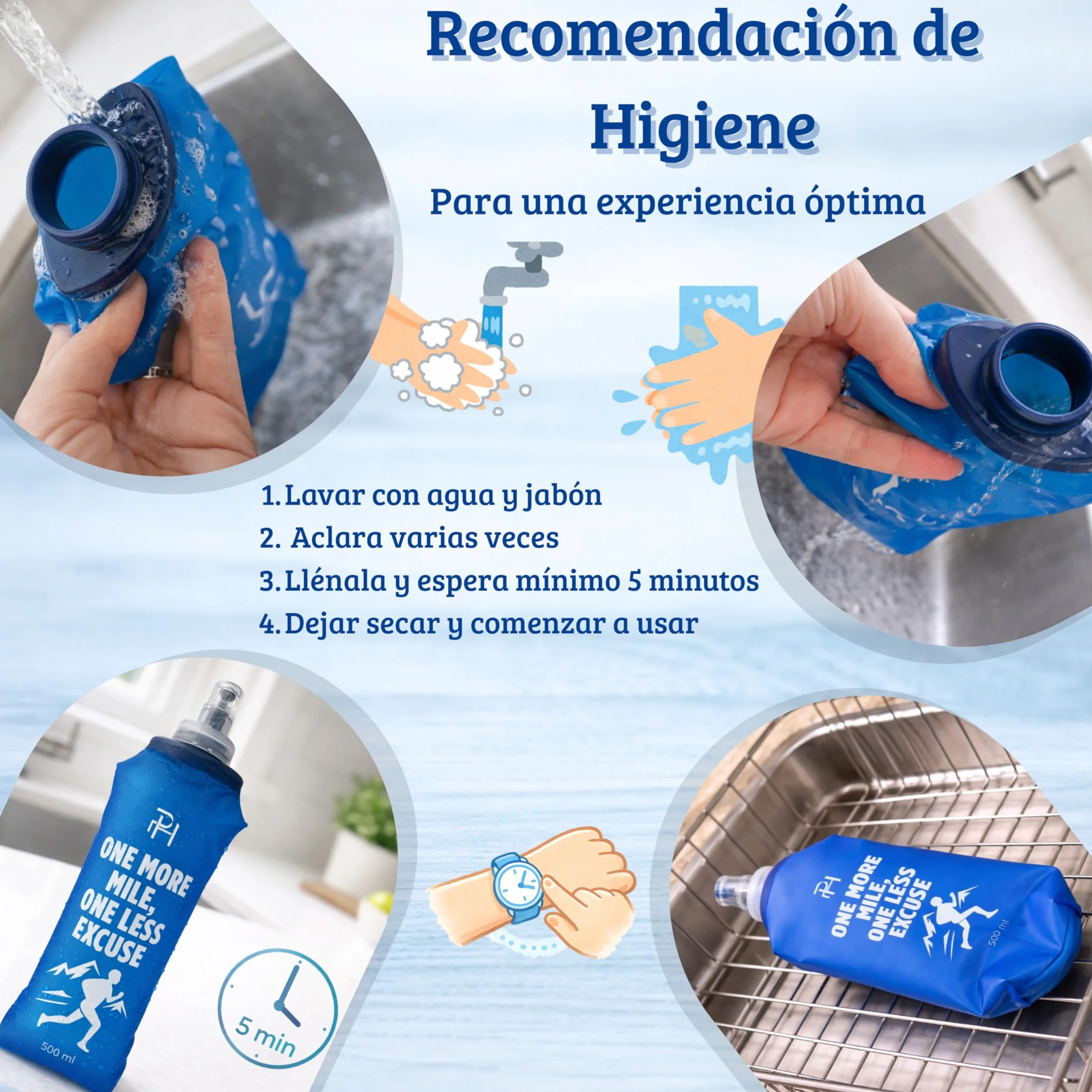 Ph Pro Heat Soft Flask 2 Botellas Plegables de Agua para Running 500ml Flexible Accesorio Senderismo Trail Running