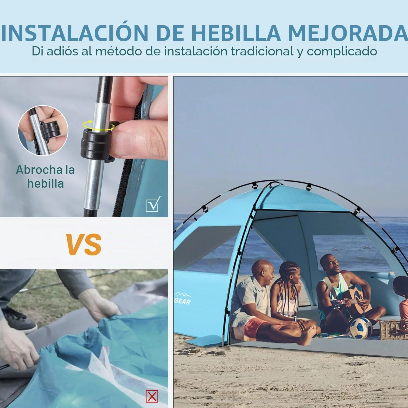 Elegear Tienda de Playa 6-8 Personas Protección UV UPF 50+ Portátil 260x165x150cm Azul