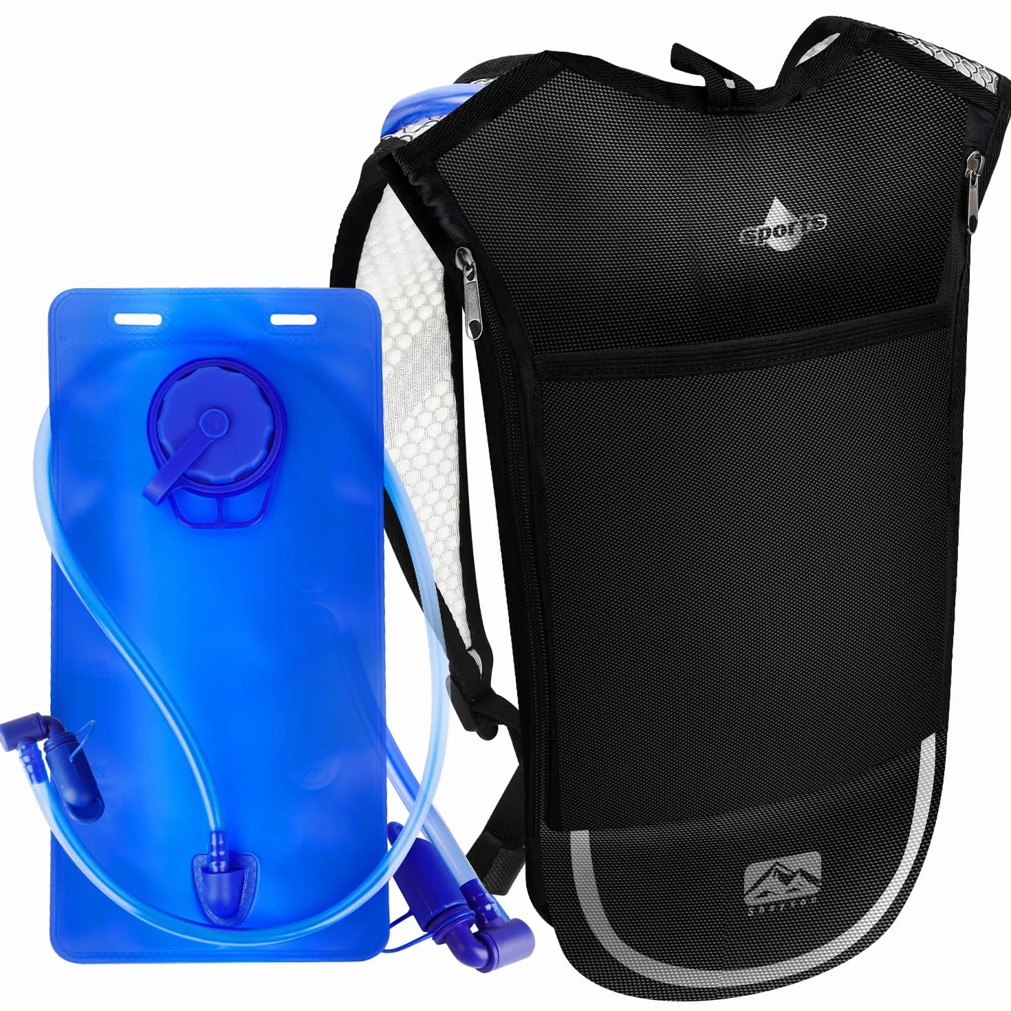 Mochila de hidratación 2 litros ligera transpirable 3 bolsillos correas hombro reforzadas senderismo correr ciclismo