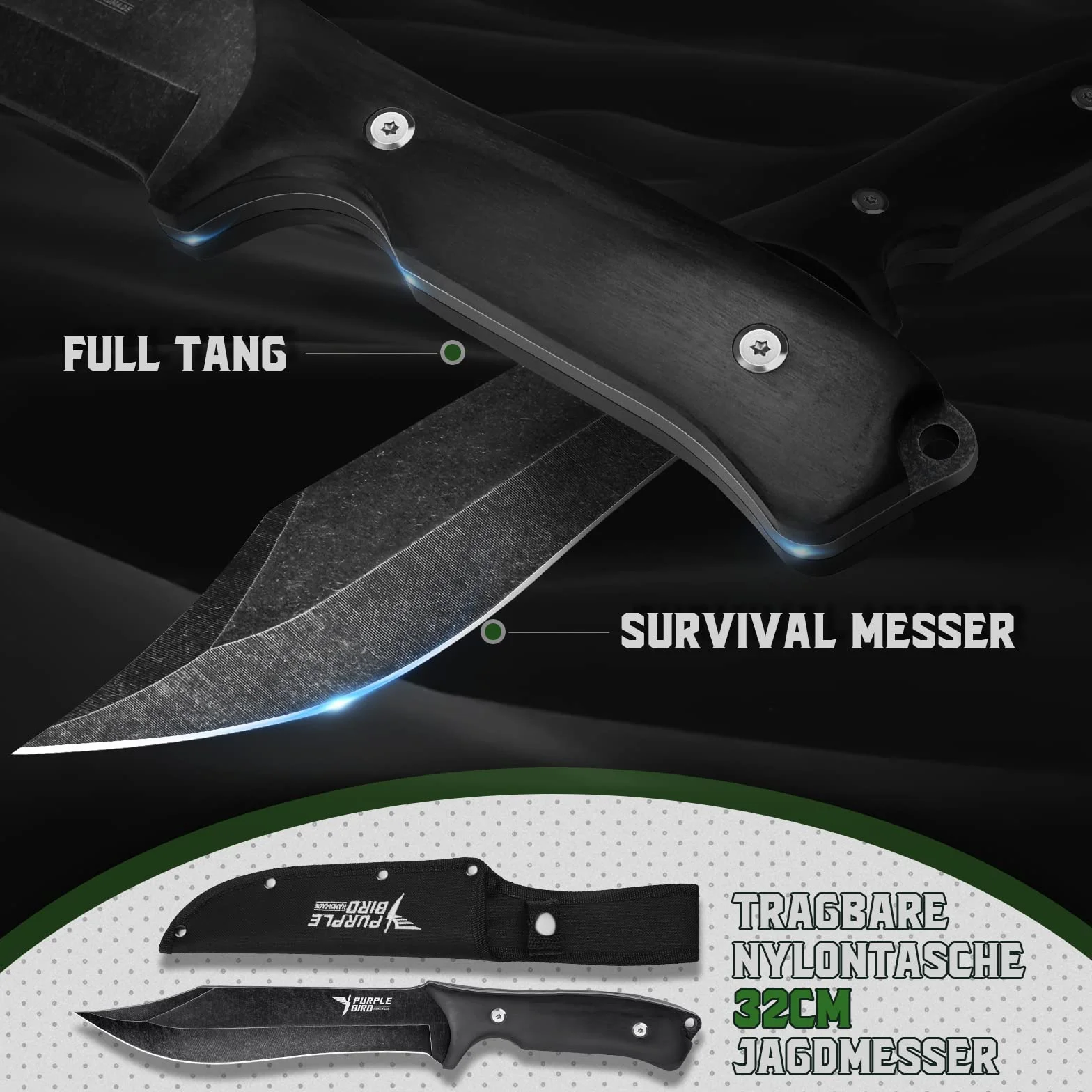 PURPLEBIRD Juego de Cuchillos para Exteriores con Hacha para Acampar, Cuchillo de Supervivencia