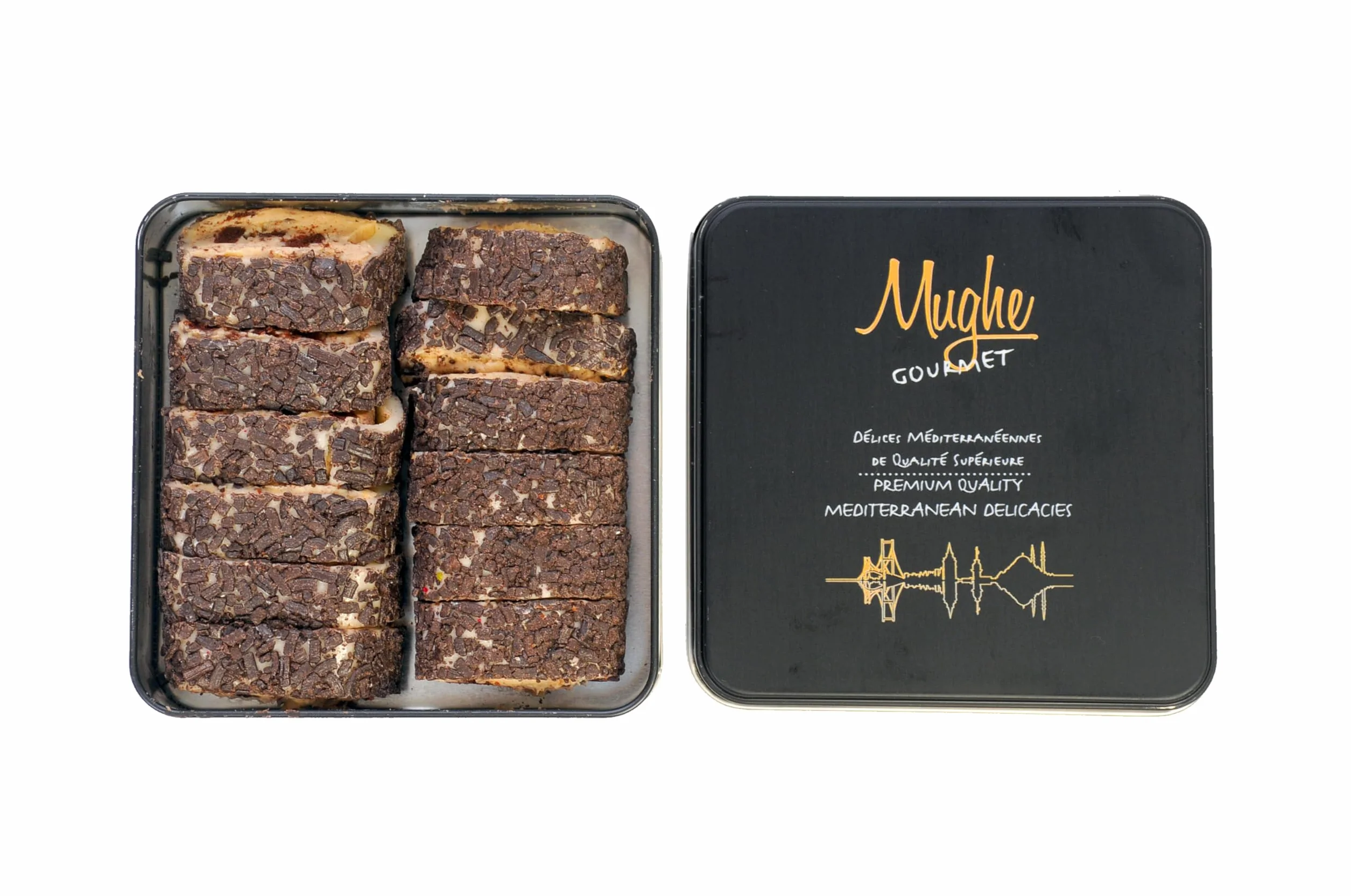 Mughe Gourmet Lokum Delicia Turca de Crema de Galleta Sándwich de Cacao – Lata de Regalo de 350 g