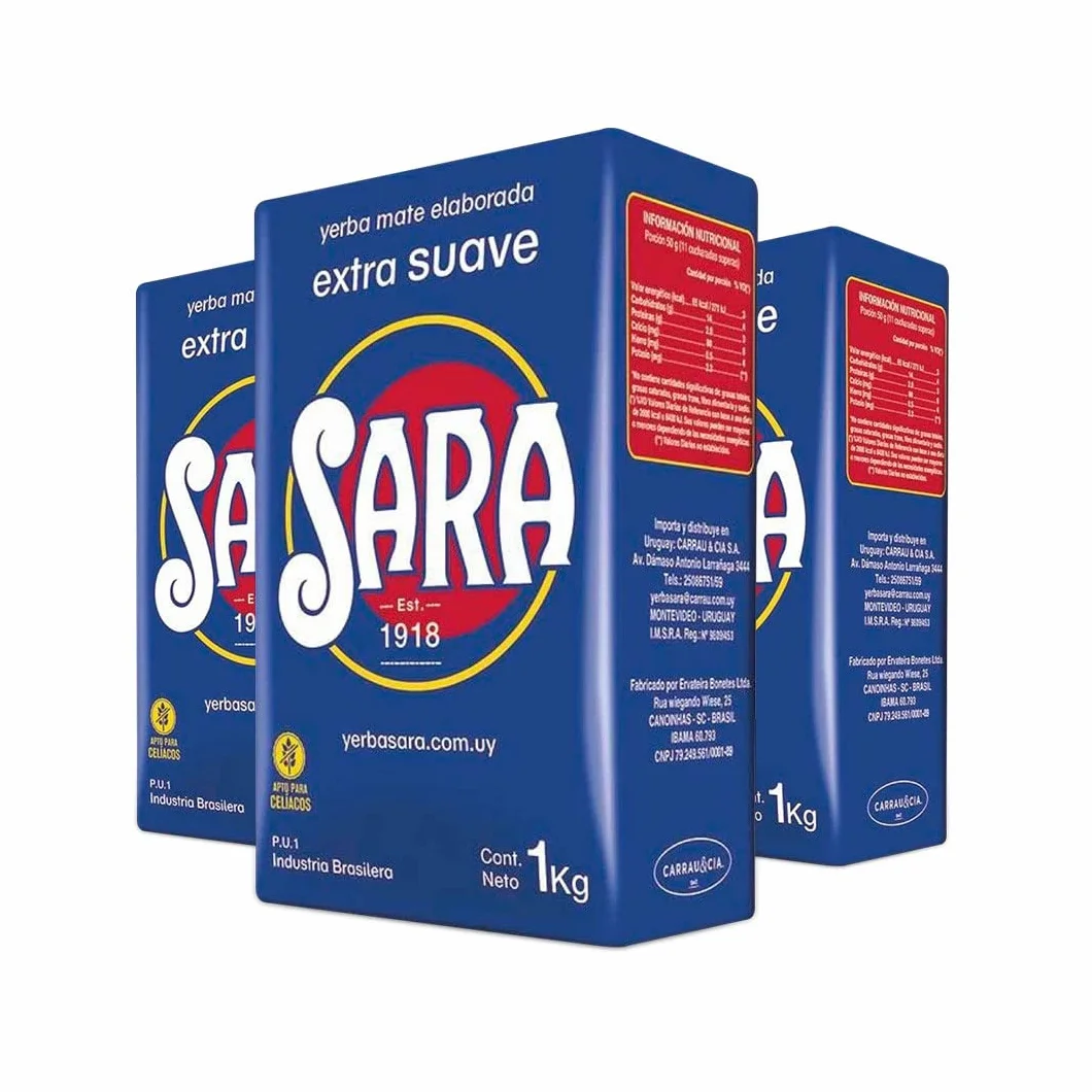 Qumir - Pack de Yerba Mate Sara Azul 1Kg - 3 Unidades - Total 3 Kg de Yerba Mate - Típico Sabor y Molienda Estilo Uruguayo