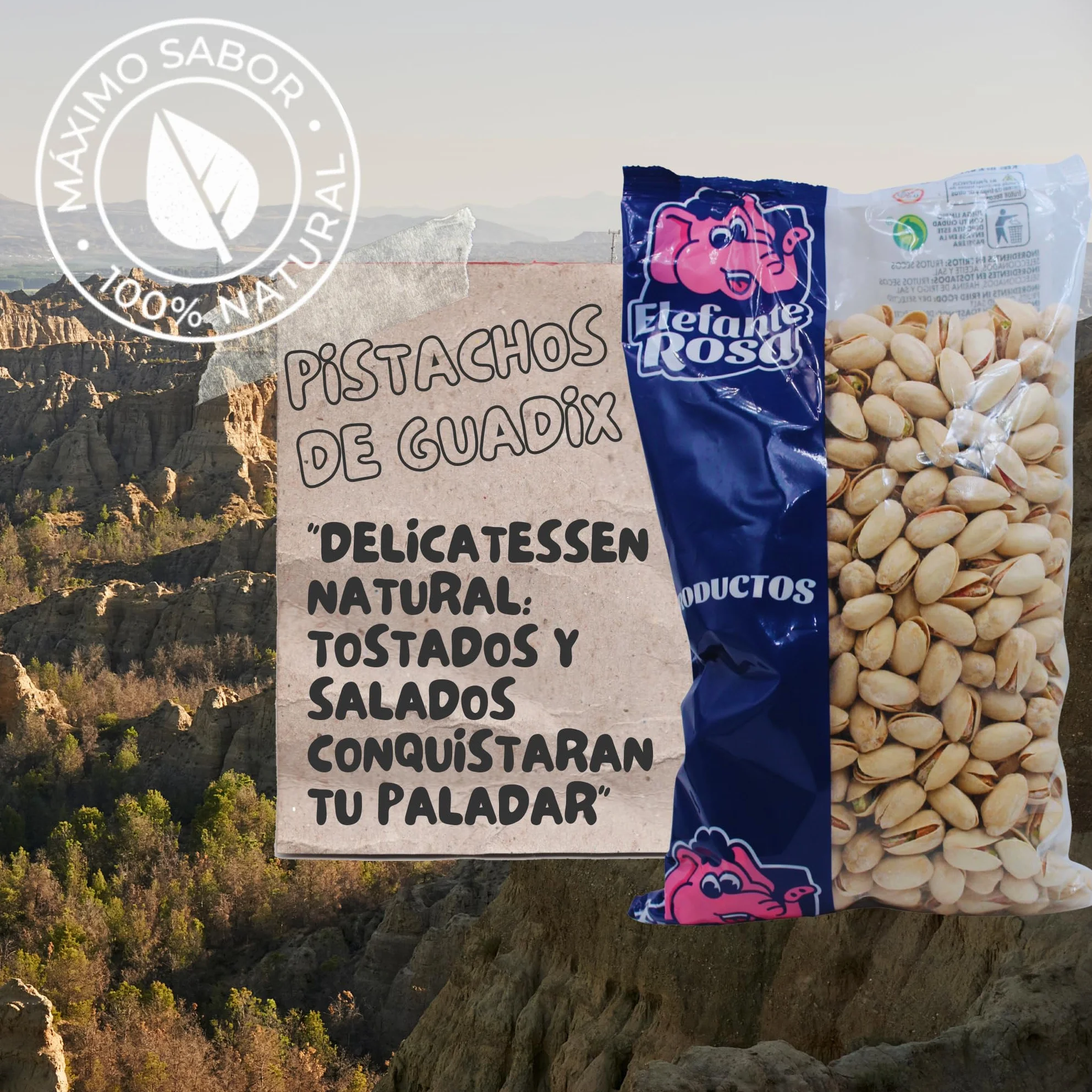 Pistachos Tostados con Sal Bolsa de 1 Kg - Elaborados por El Elefante Rosa Frutos Secos - Snack Saludable - Aperitivo Alto en Proteínas y Fibra - Ideal para Dietas Equilibradas - Pistachos Naturales