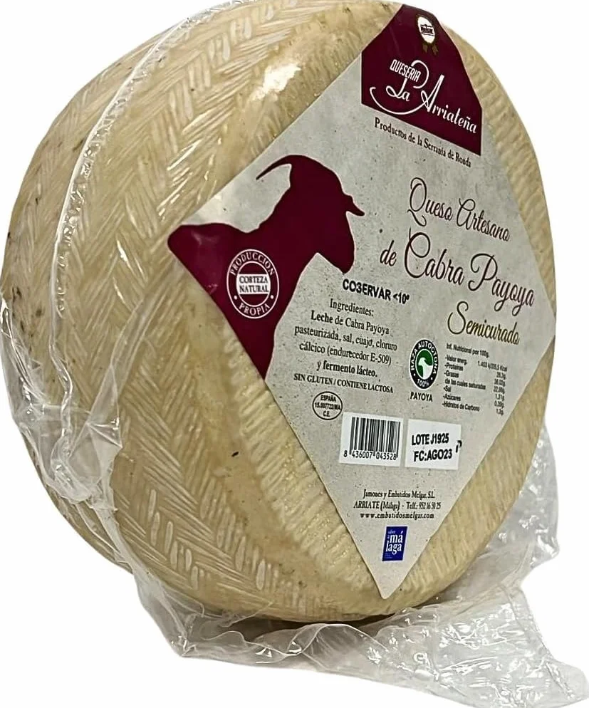 Queso Artesano de Cabra Payoya Semicurado Pieza Gran Formato 1,8-2 kg Sello Sabor a Málaga 100% Raza Autóctona