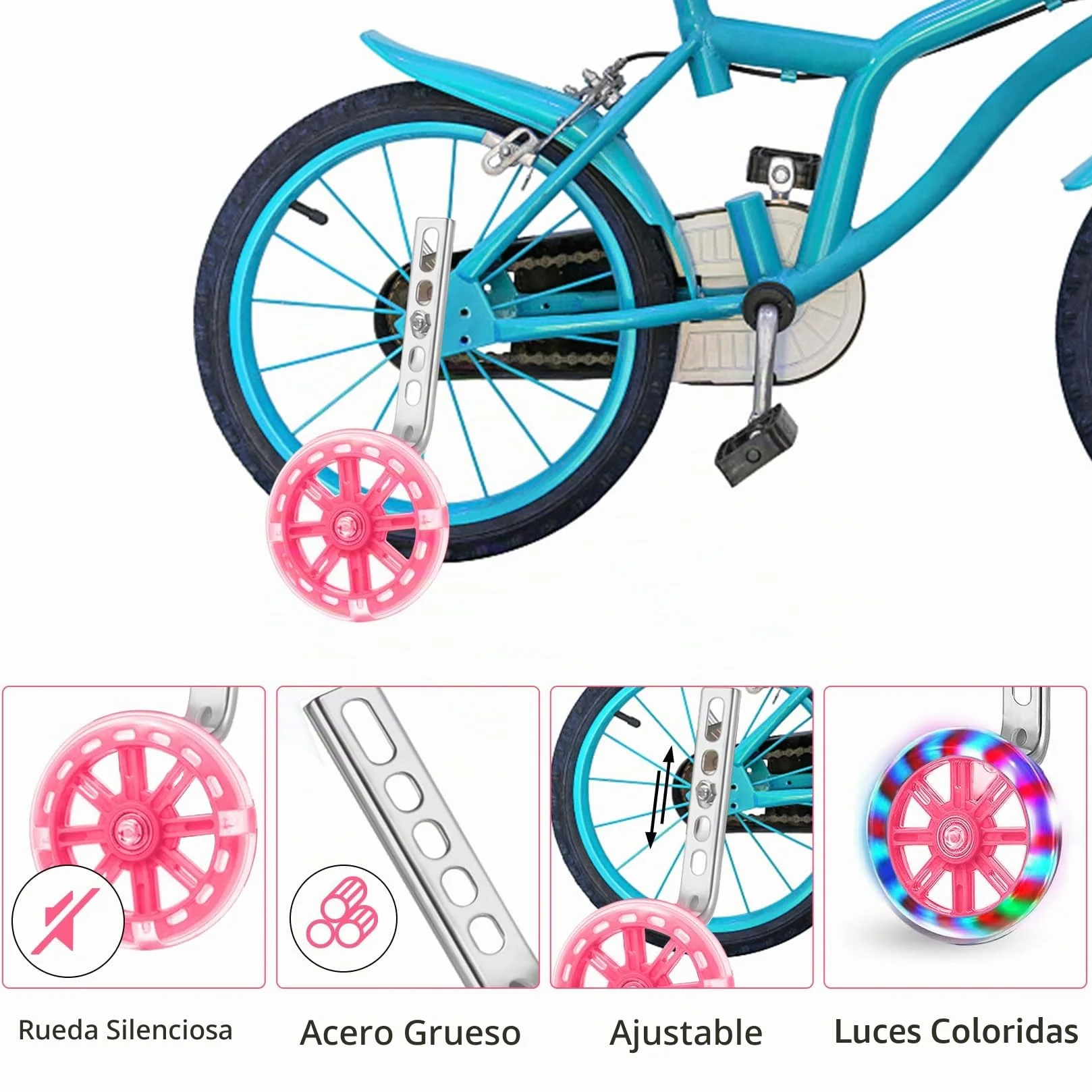 Ruedines de apoyo universales para bicicleta infantil 12-20 pulgadas rosa