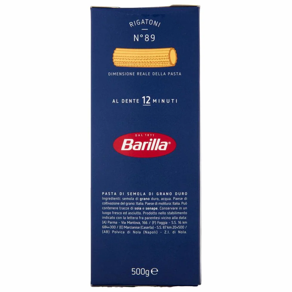 Barilla 20x Rigatoni Pasta No. 89. Italian Pasta 500g