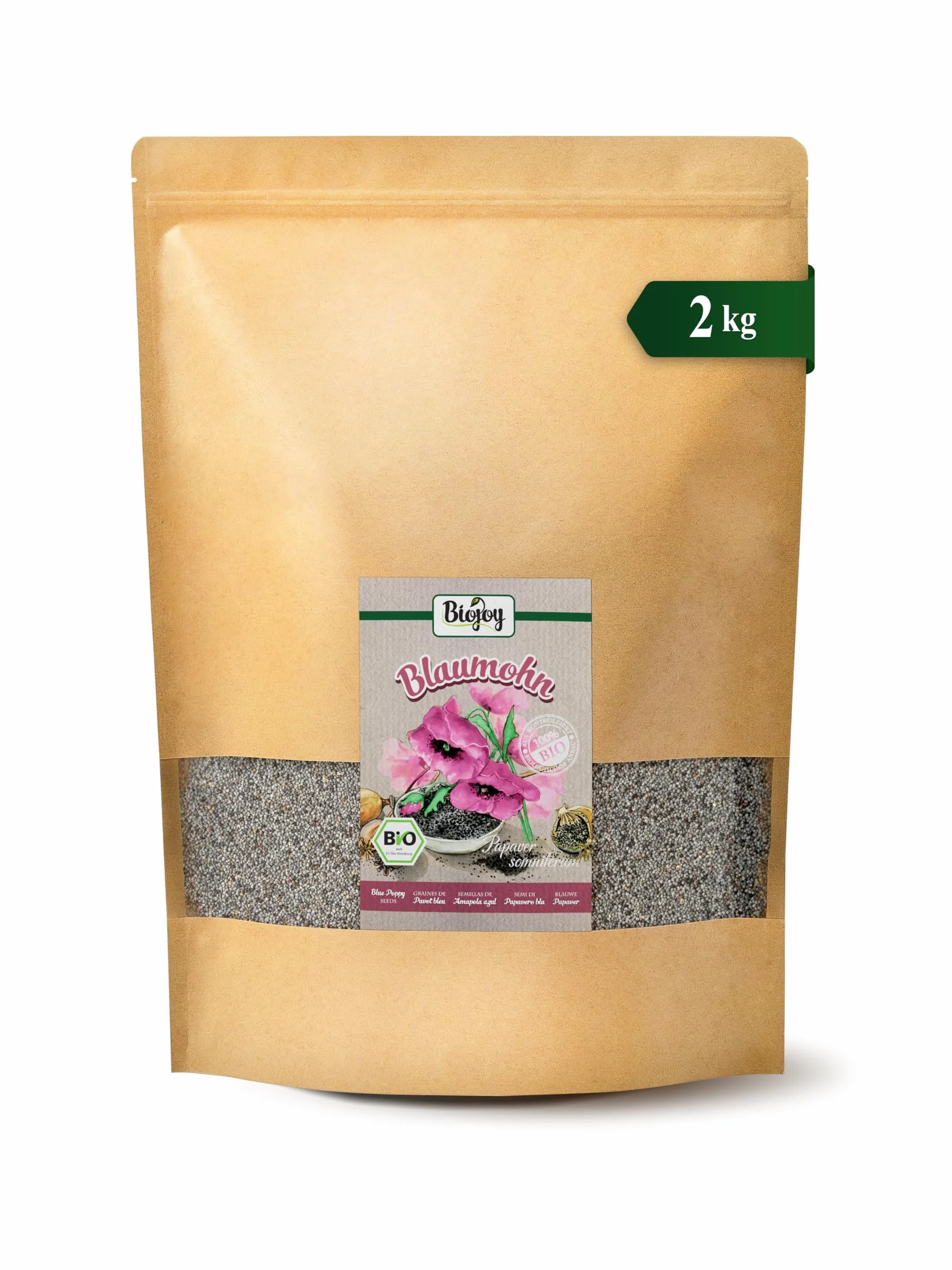 Biojoy Semillas de Amapola Azul Ecológicas (2 kg), crudas y enteras, sin aditivos