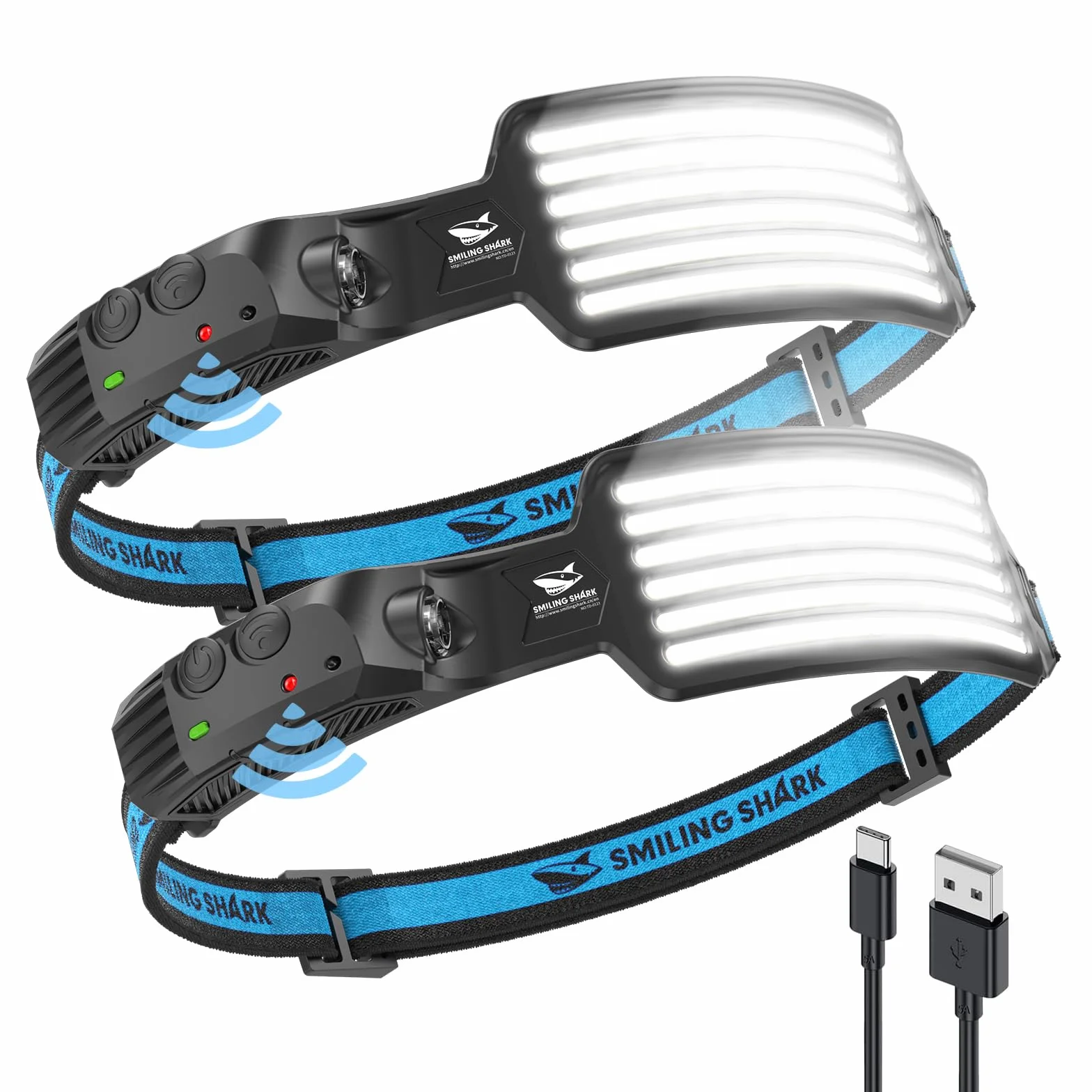 Smiling Shark Linterna Cabeza LED Recargable 2 Pack, Impermeable Sensor Movimiento Camping Ciclismo