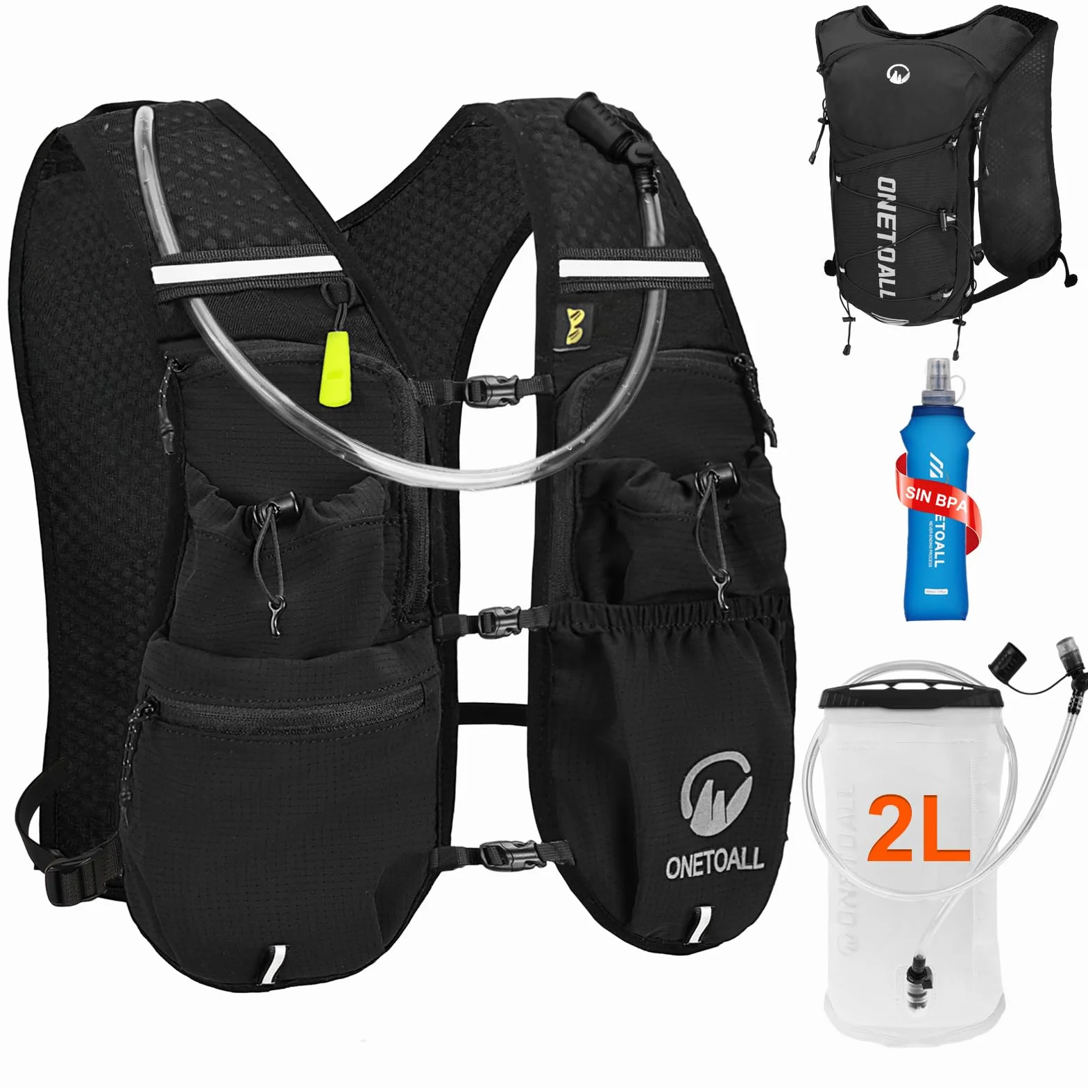 Chaleco Running Hombre Mujer, Mochila Hidratacion Trail con Bolsa Agua 2L, Reflectante