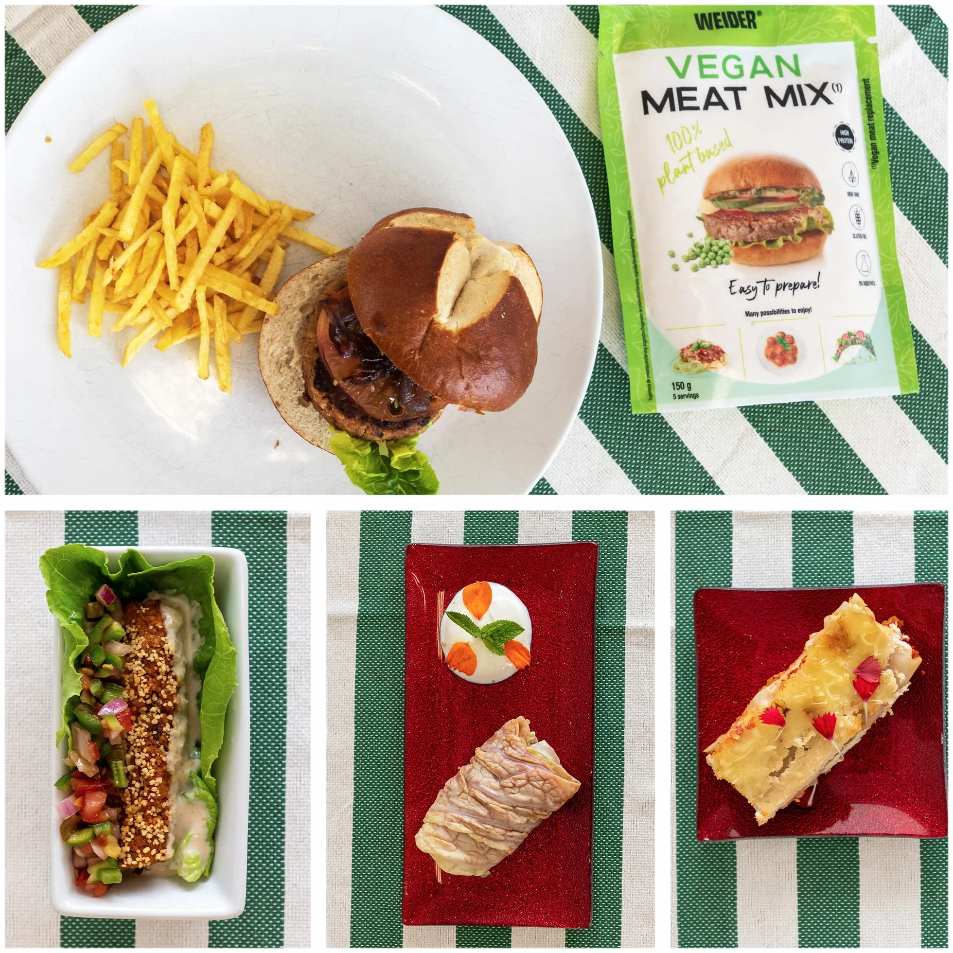 Weider Pack Vegan Meat Mix - 3 Unidades. Sustitutivo de carne rico en Proteina Vegetal 75% + Fibra Vegetal 20%. Sin Gluten. Sin Conservantes. Fácil Preparación. Recetas Infinitas. 3x150g