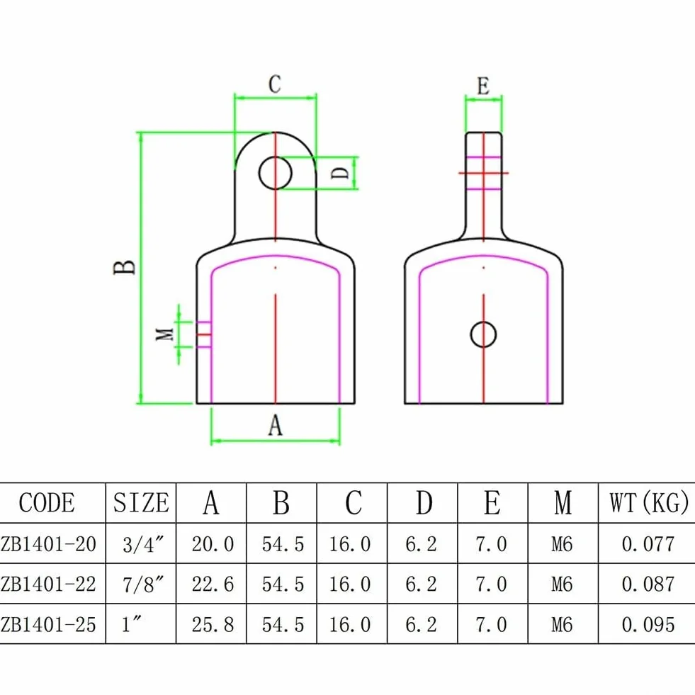 Tapa de extremo de ojo de acero inoxidable 316 para toldo de barco 22 mm