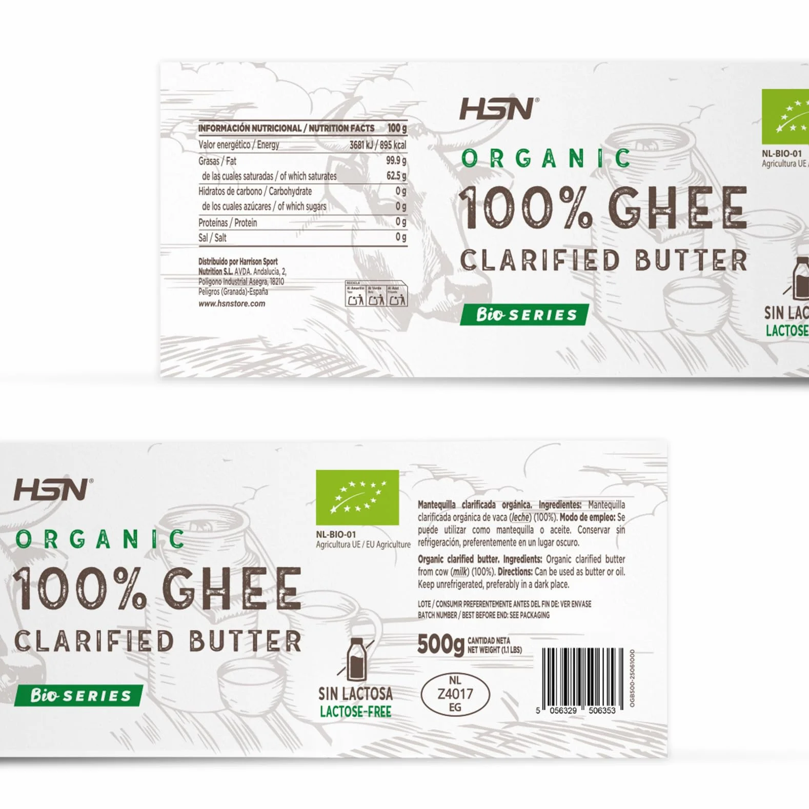 HSN Ghee Mantequilla Clarificada Orgánica Pack 2x500g Ecológico Libre de Lactosa