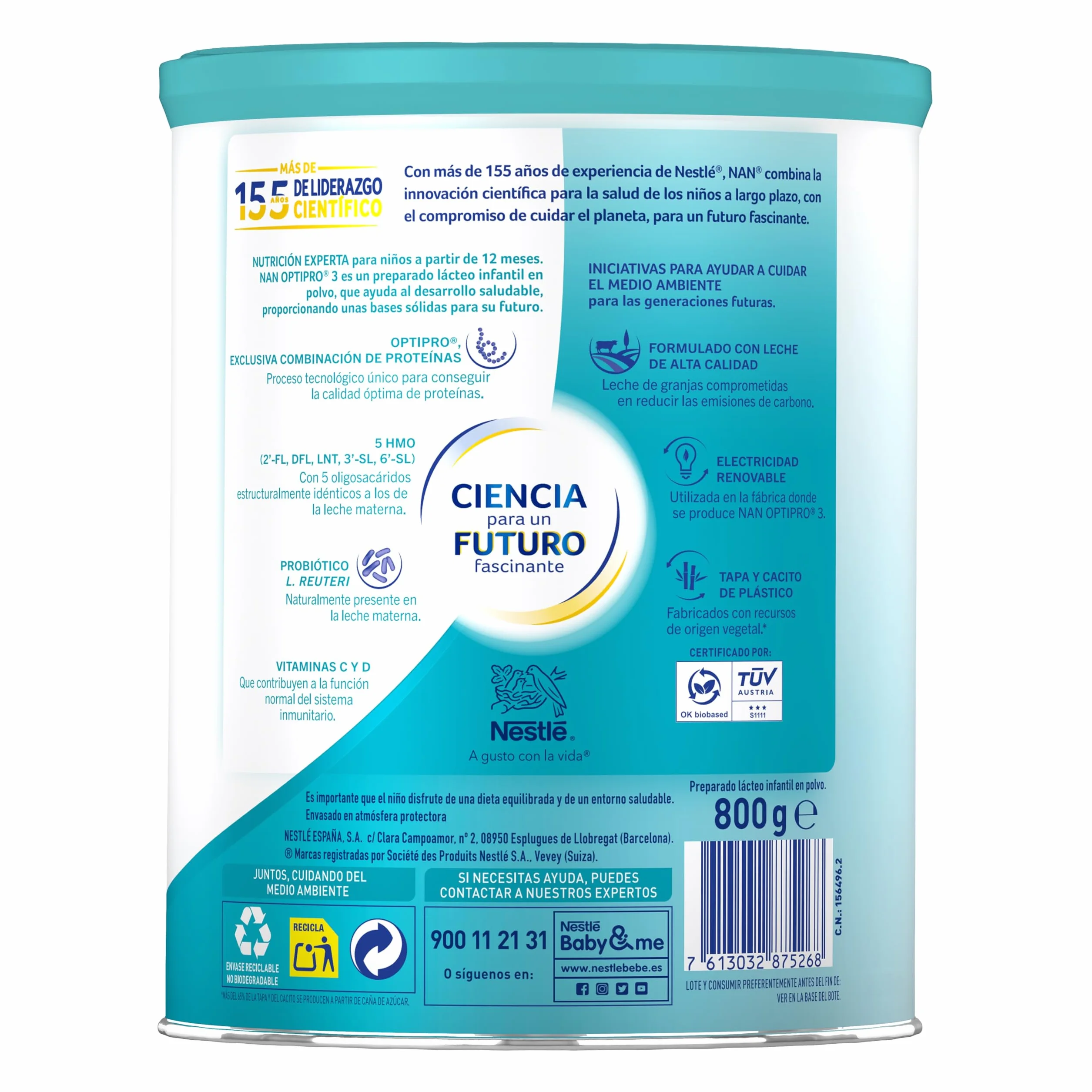 Nestlé NAN OPTIPRO 3 Leche de crecimiento en polvo, 3x800g