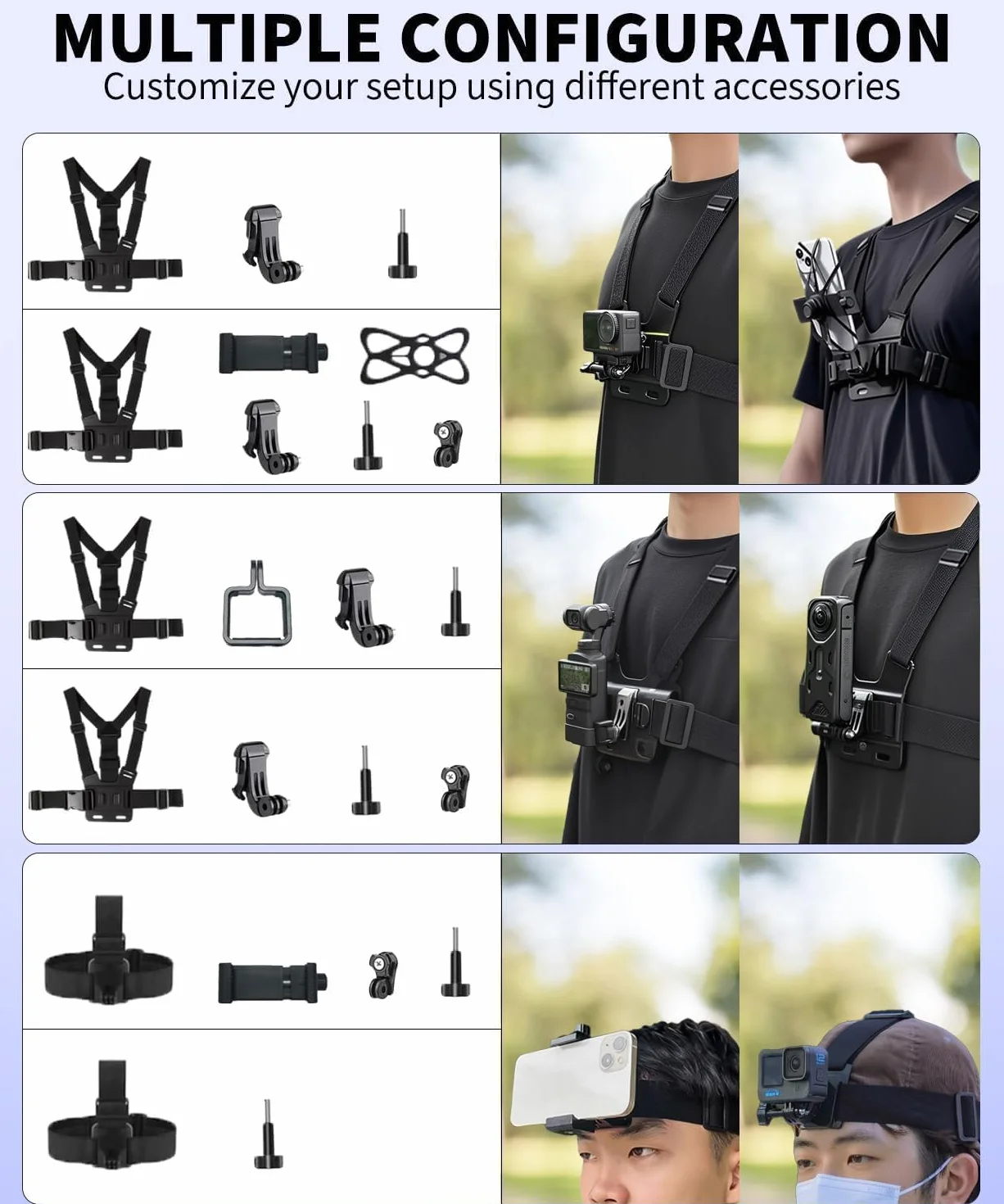 Soporte Móvil Pecho para Phone, Cámara de Montaje en el Pecho para Paseos al Aire Libre y Transmisiones en Vivo