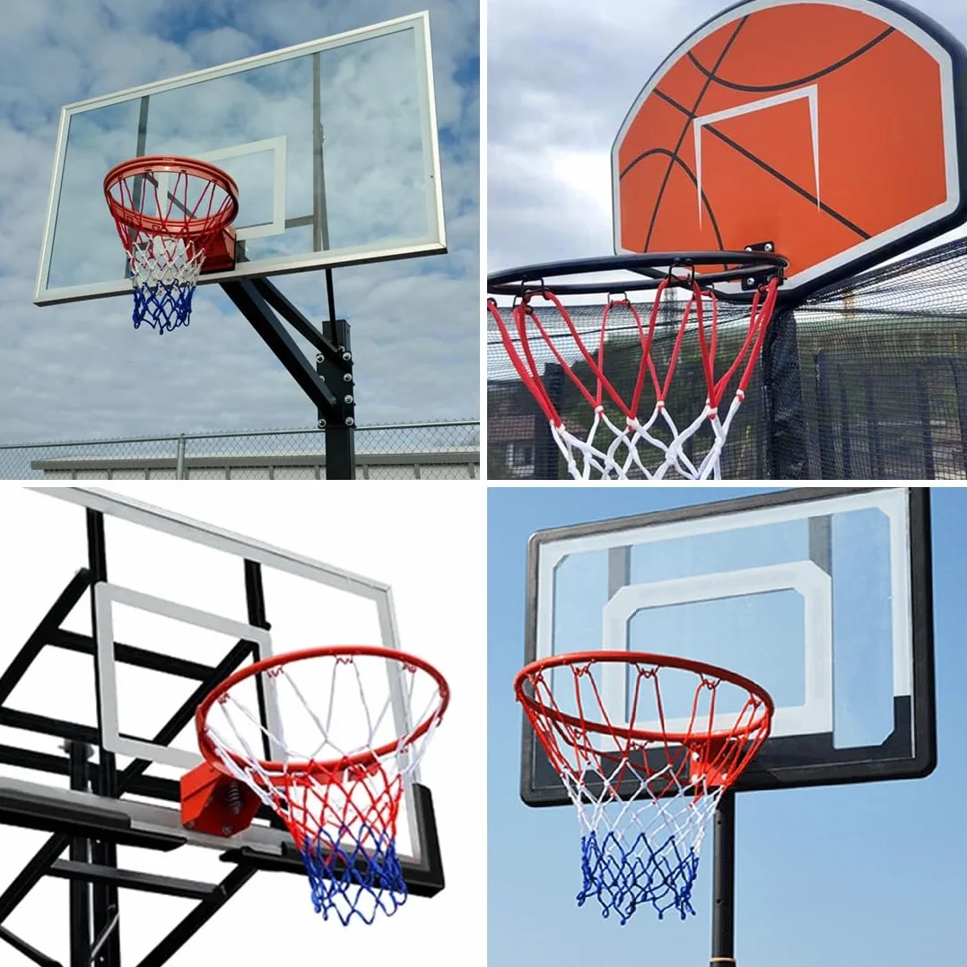Red de Baloncesto de Poliéster Resistente al Clima, 2 Piezas, Reemplazo para Interior y Exterior, 12 Bucles Tricolor