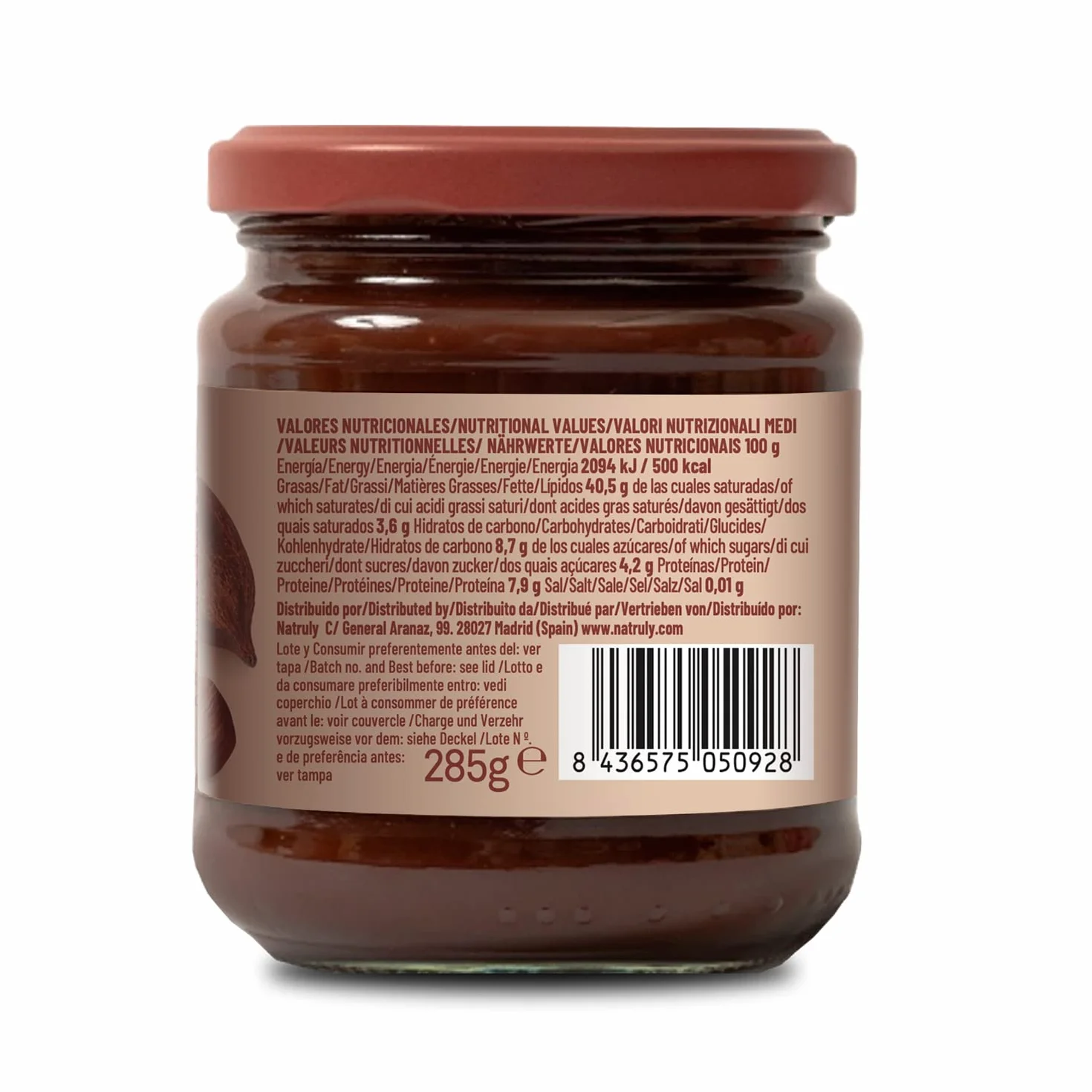 NATRULY Crema de Avellanas y Cacao Sin Azúcar y Sin Edulcorantes, con Fibra de Achicoria, 43% Avellana (Pack 2 * 285g)