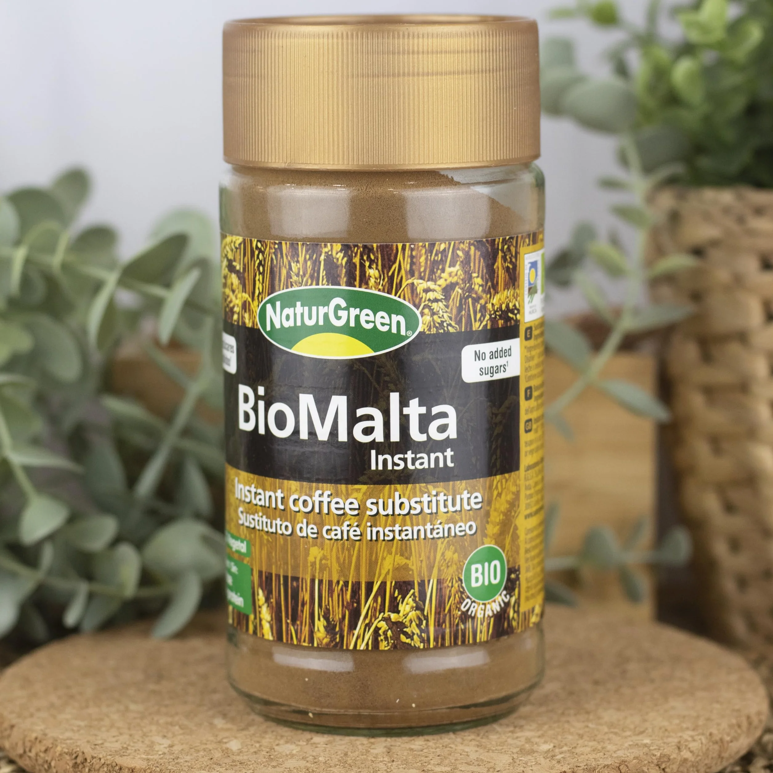 NaturGreen - BioMalta Instantánea Ecológica, Pack 6 x 100 g, Malta Soluble Bio en Polvo, Bebida de Cebada Malteada 100% Vegetal, Alternativa al Café, Sin Cafeína, Sin Lactosa, Sin Azúcar Añadido