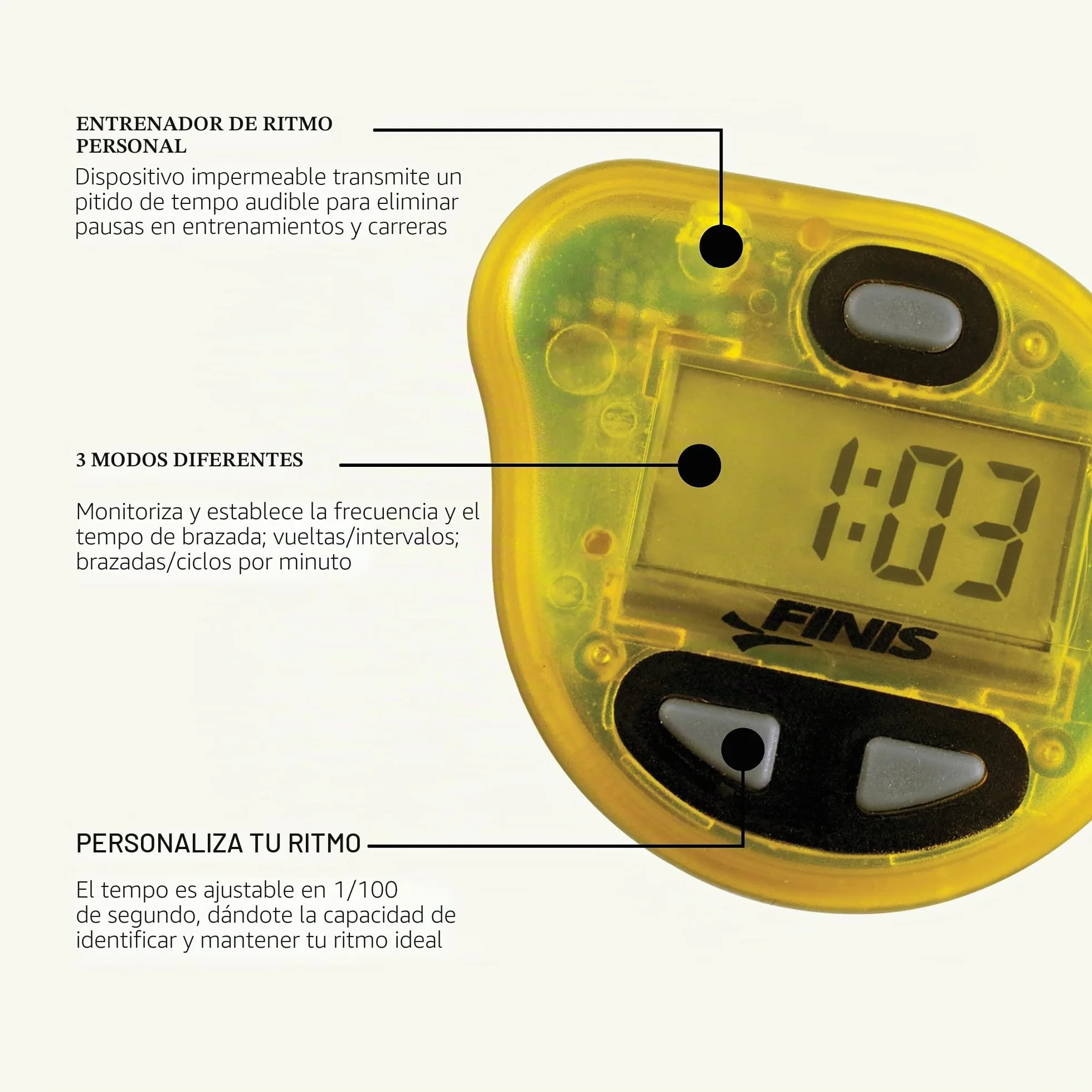 Finis Erweiterte Akustische Metronom Tempo Trainer Pro Cronómetro de natación, Amarillo, Small