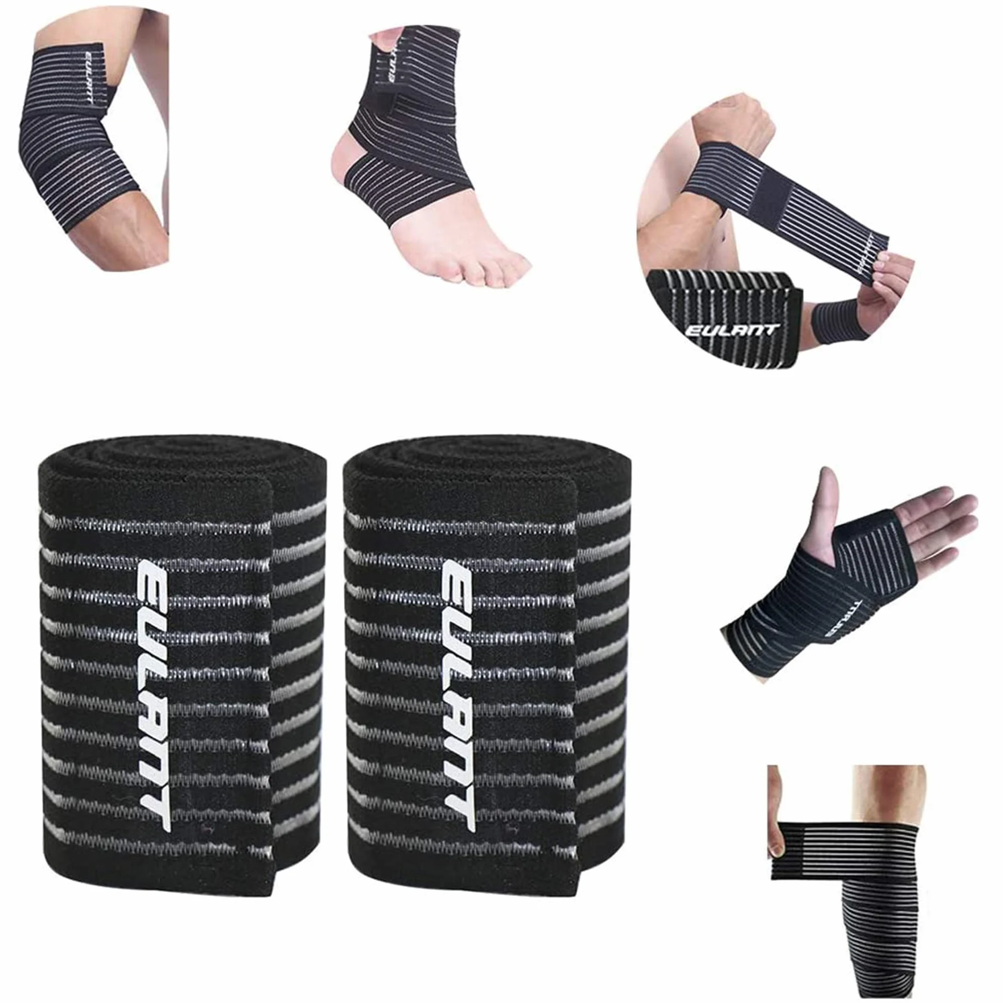 EULANT Vendaje de Compresion Deportiva 90cm 2pcs Proteccion Rodilla Tobillo Codo Voleibol Futbol