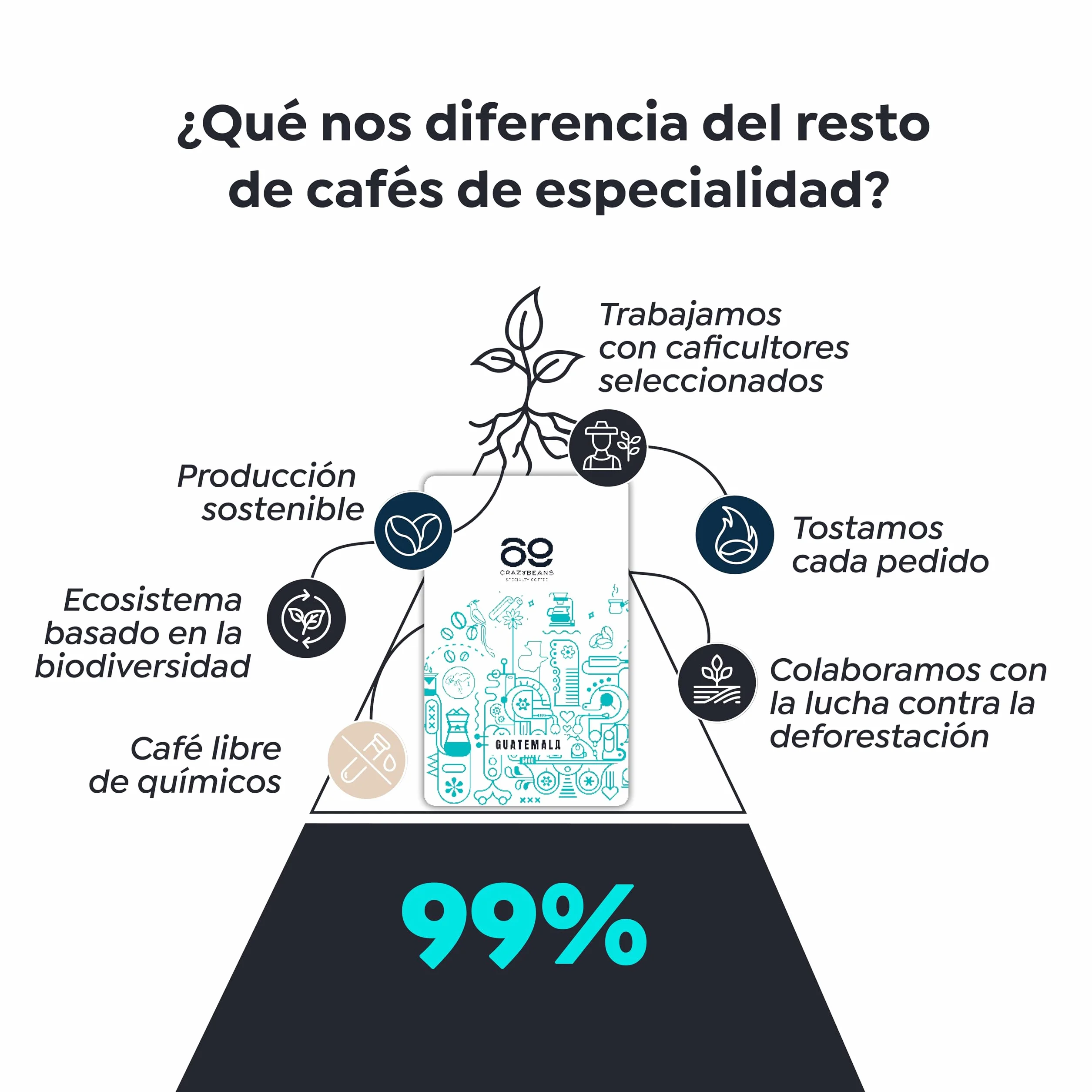 Cafe de Especialidad en Grano | Guatemala Caturra,Bourbon | 100% Arábica | Lavado con fermentación | 1600m | 84 puntos SCA | Huehuetenango,Guatemala | 500g | 69 CrazyBeans Specialty Coffee