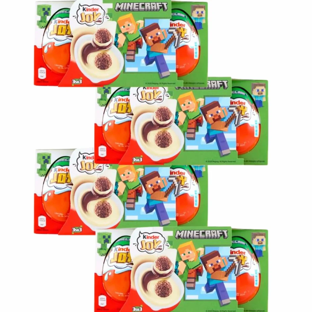 Kinder Joy Minecraft - Caja con 12 huevos de verano con crema de leche y cacao y 2 bolitas de chocolate - Contiene un juguete en el interior
