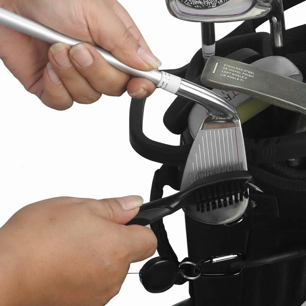 Limpiador de Palos de Golf Cepillo de Doble Cara Nailon y Acero para Limpieza de Grooves