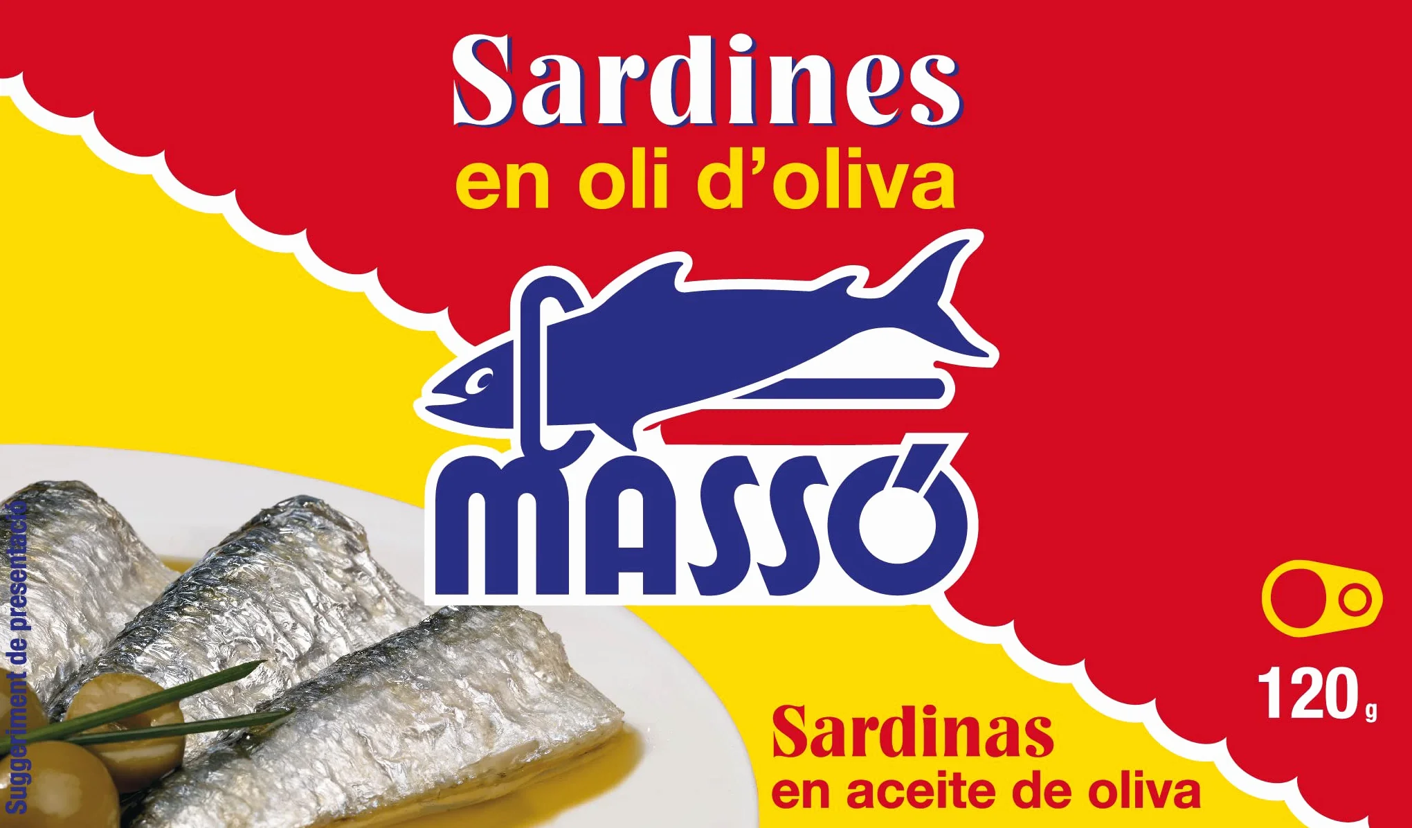 Massó Sardinas en aceite de oliva, 1 pack de 5 latas de 120gr, en catalán.