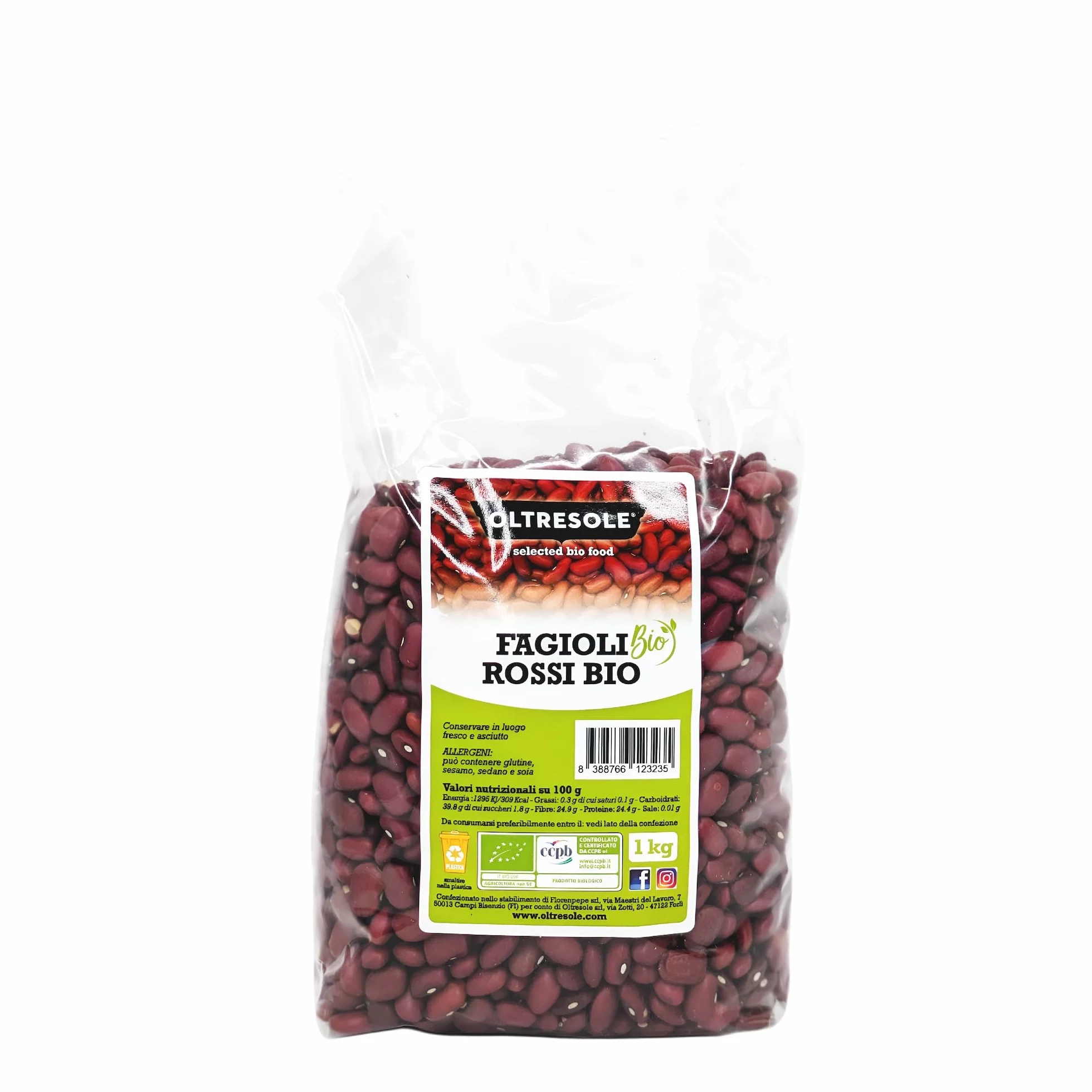 Oltresole, Alubias Rojas Ecológicas 1 Kg, Legumbres Secas Ecológicas de Cultivo Controlado, Ricas en Proteínas y Sales Minerales, Ideales para Dietas Hipocalóricas, Veganas y Vegetarianas